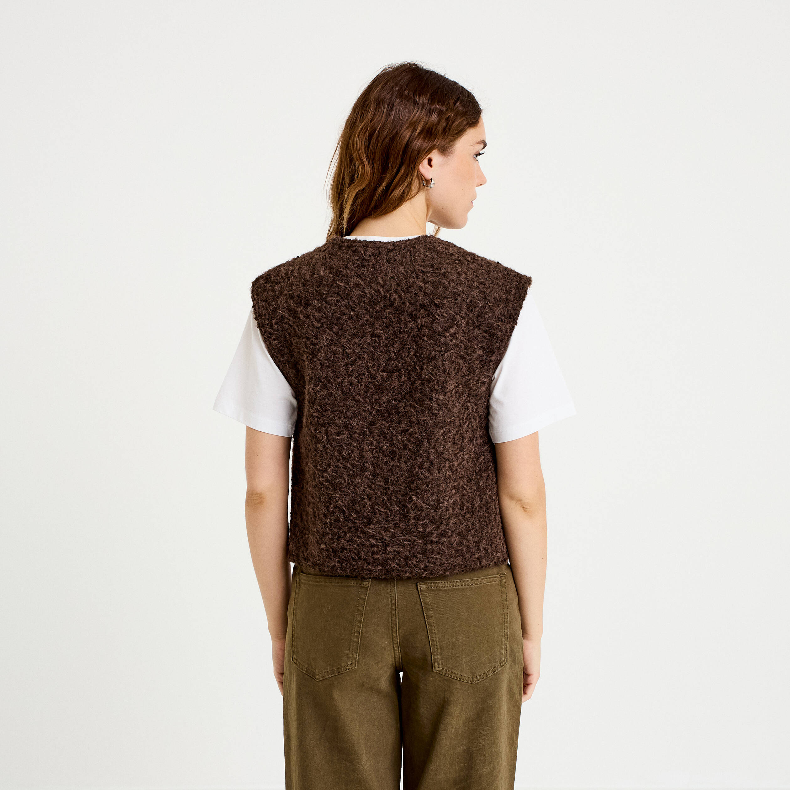 Gilet sans manches effet polaire marron fonc&eacute; femme