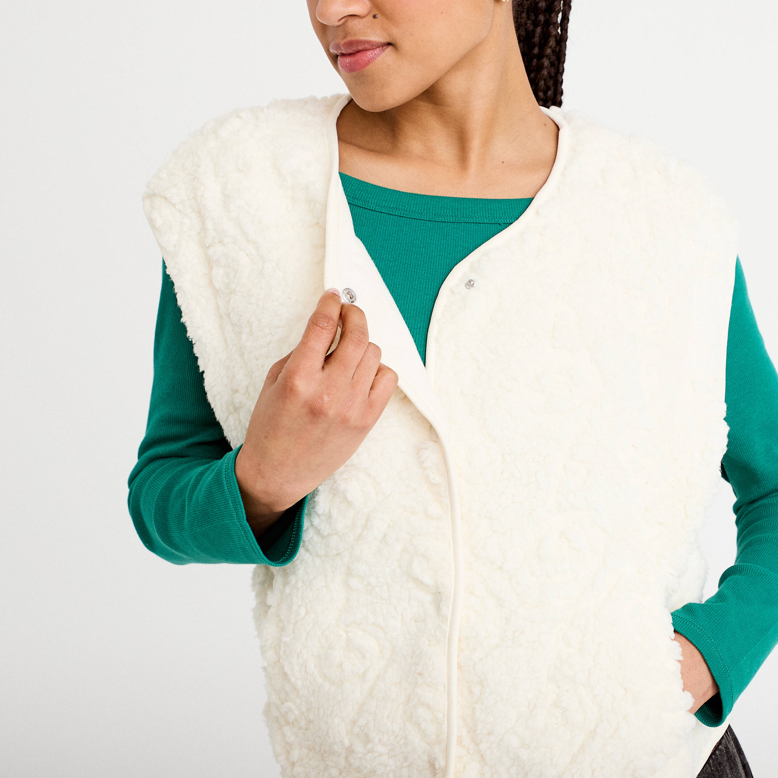 Gilet sans manches effet polaire ecru femme