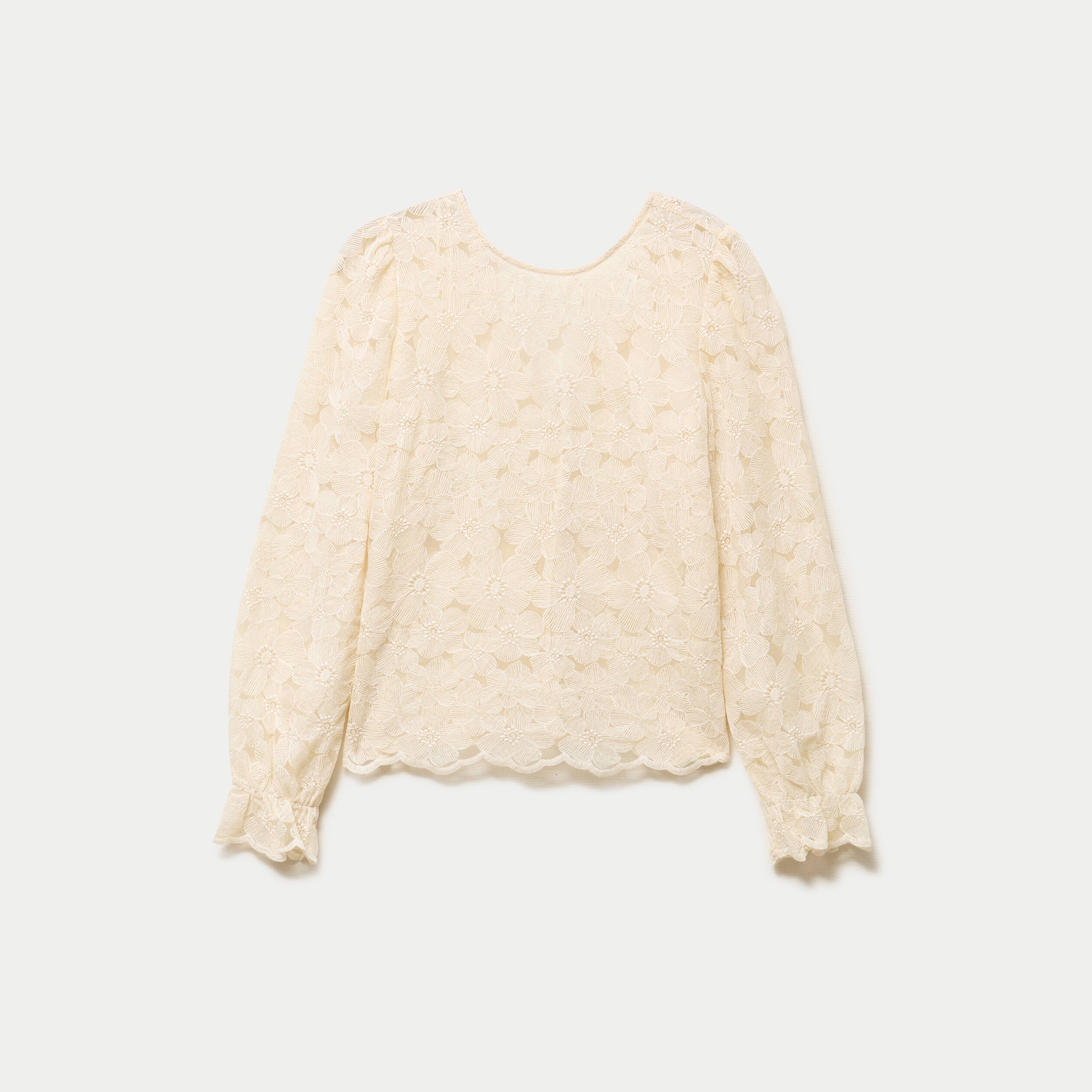 Blouse en dentelle d&eacute;collet&eacute; dos ecru femme