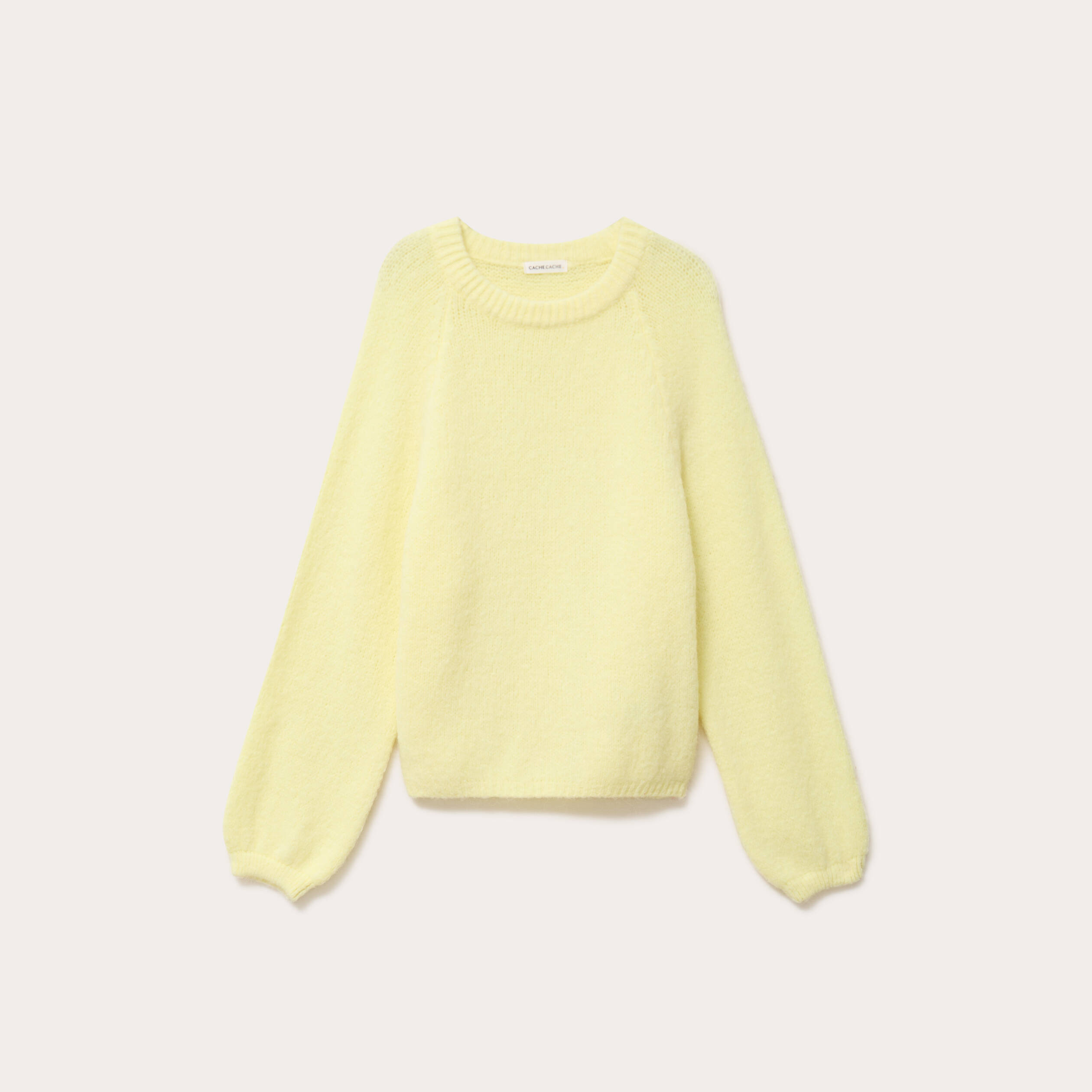 Pull ample col rond manches longues jaune clair femme