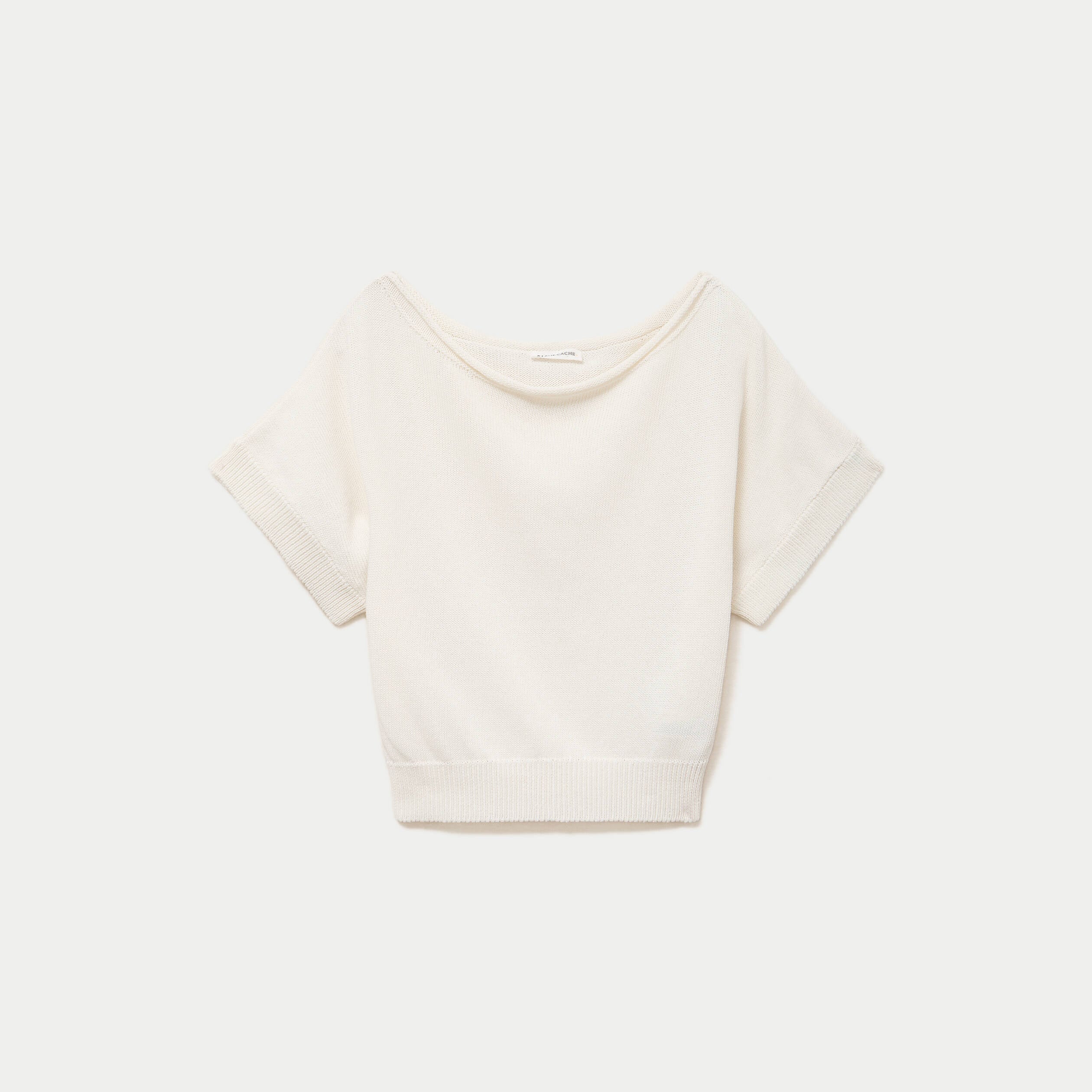 Pull ample cropped manches courtes ecru femme