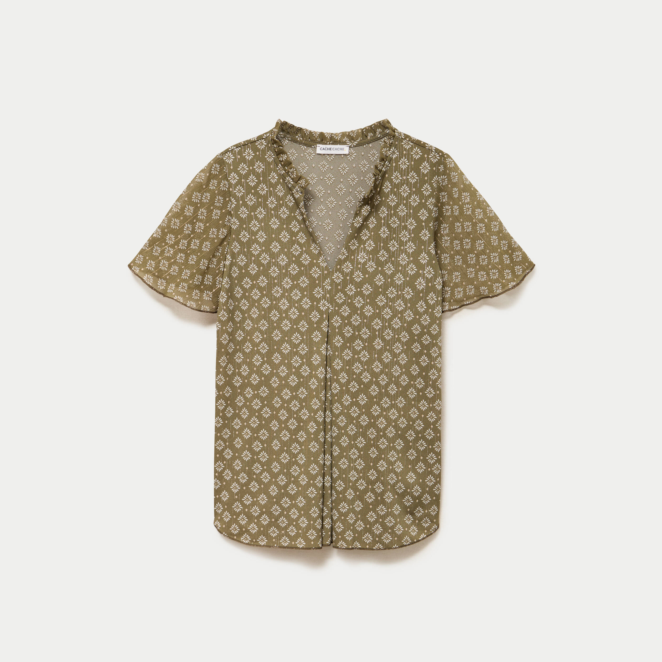 Blouse droite longue manches courtes vert femme