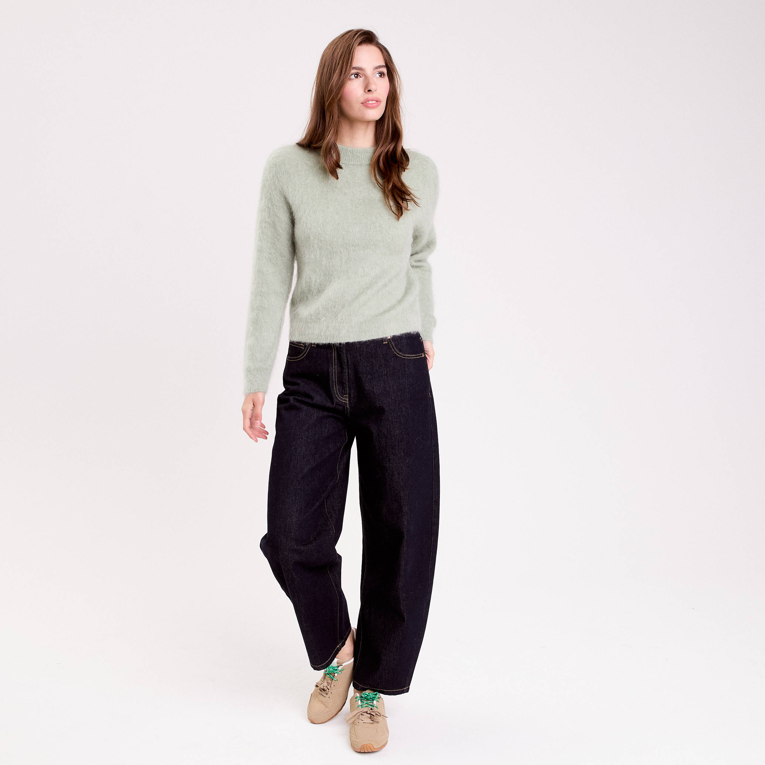 Pull duveteux vert pastel femme