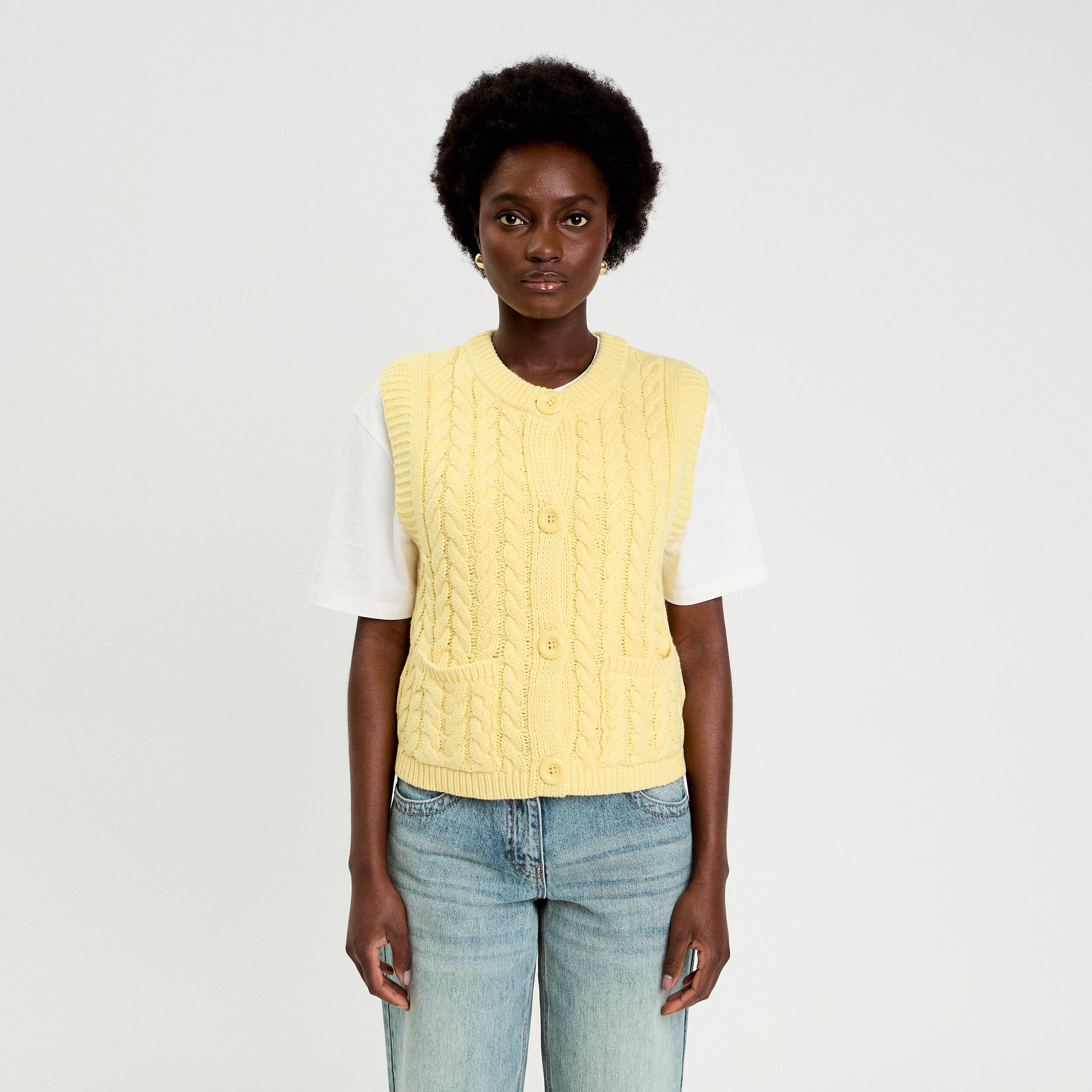 Gilet sans manches jaune clair femme