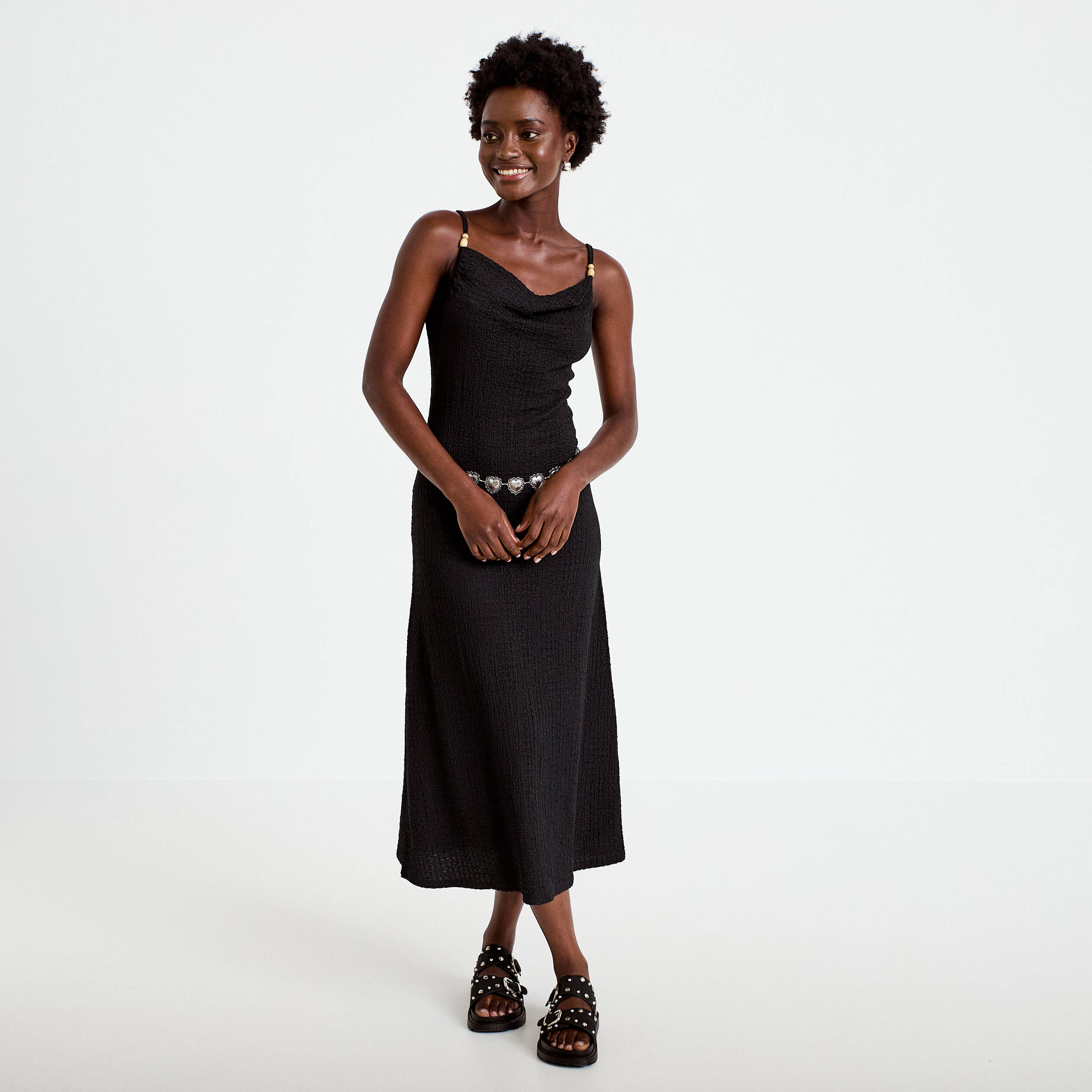 Robe longue droite en maille noir femme