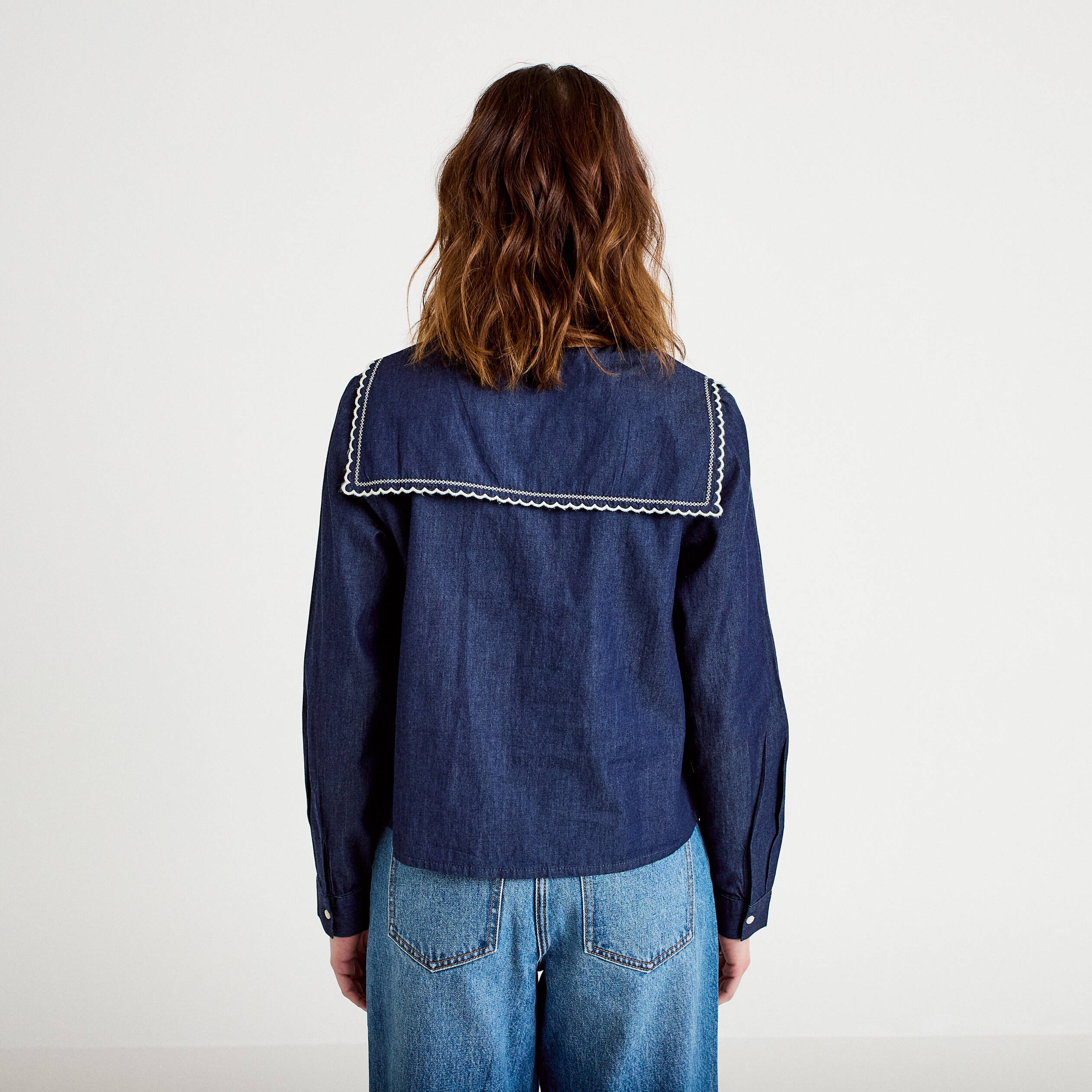 Chemise col marin denim double stone femme
