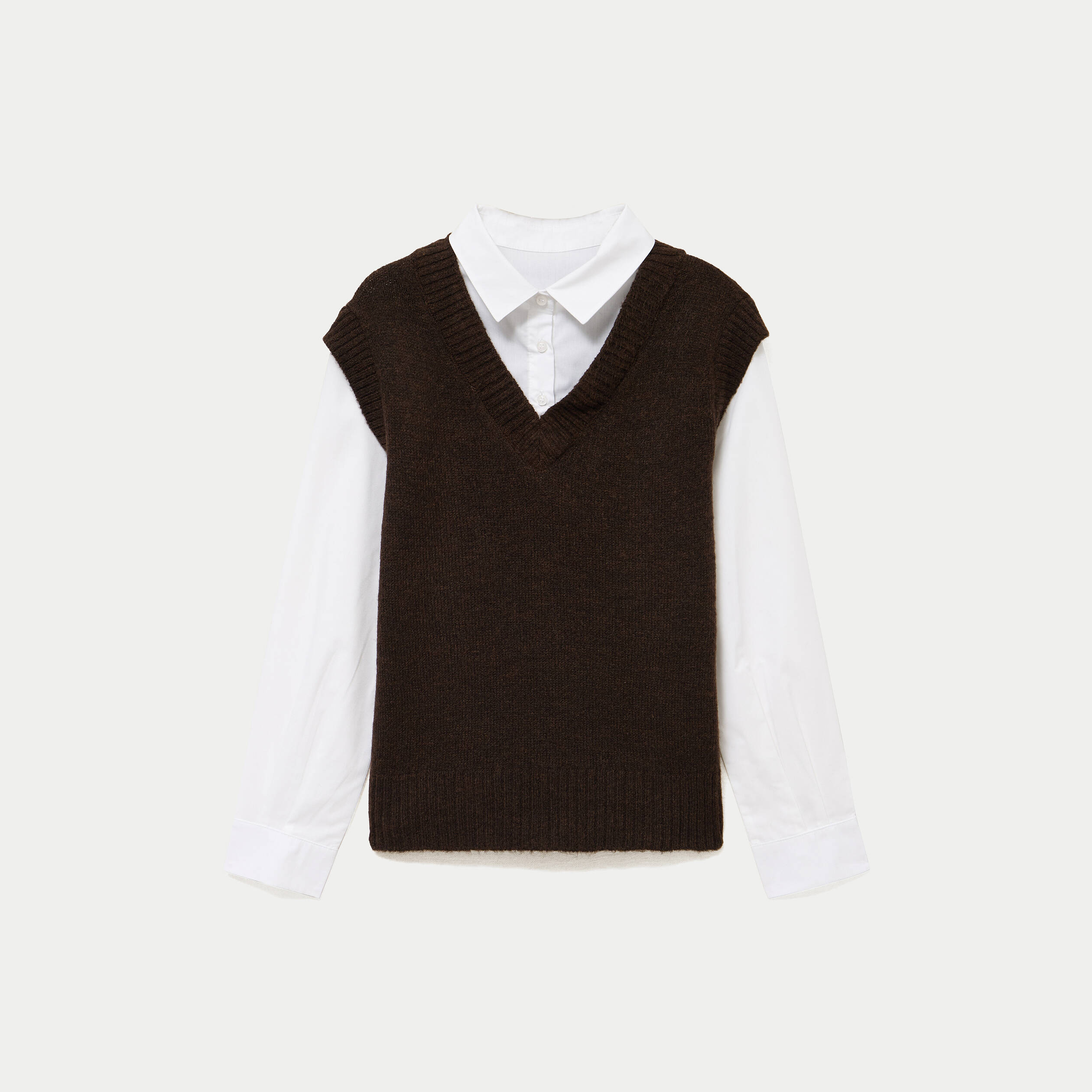 Pull chemise 2-en-1 marron femme