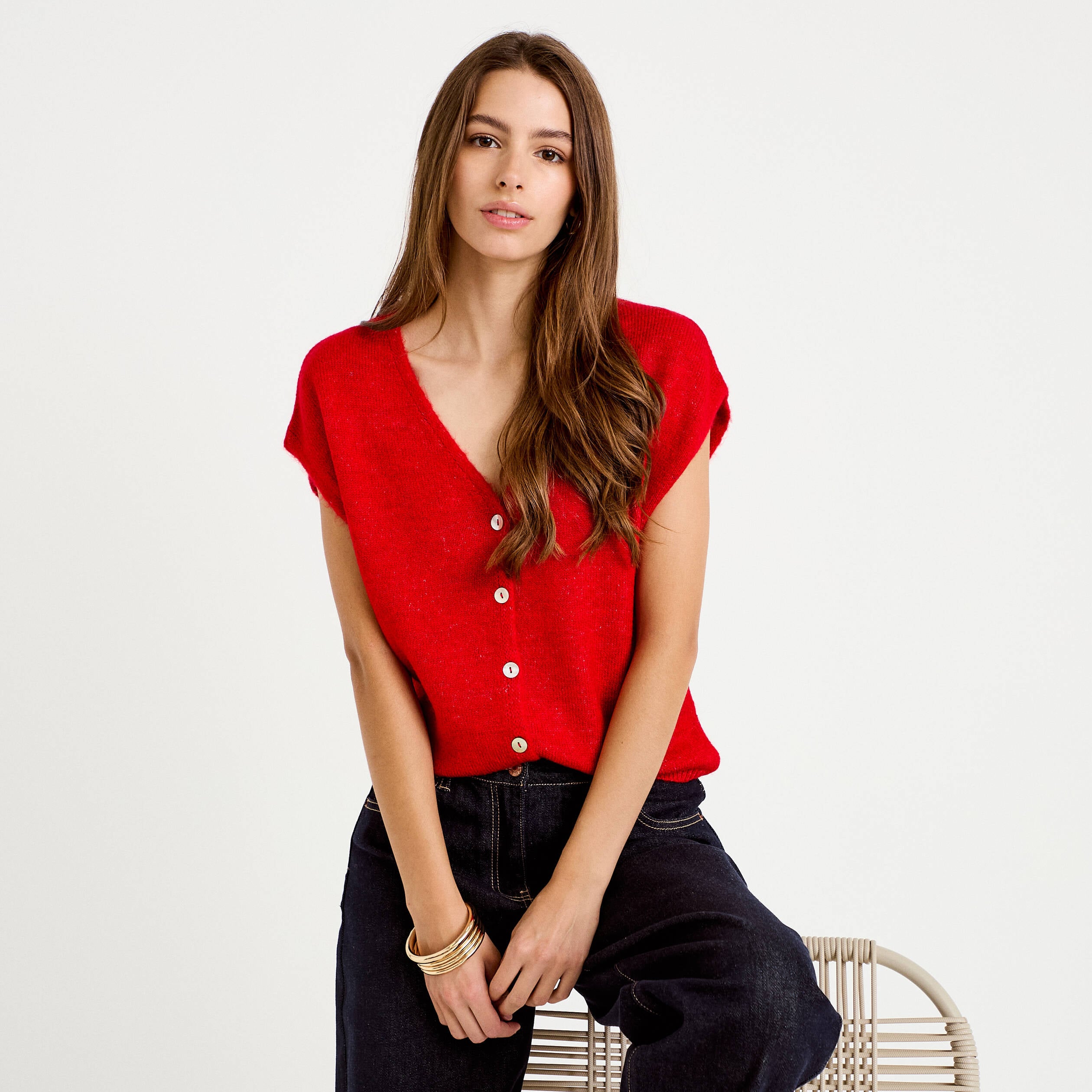 Gilet sans manches rouge femme
