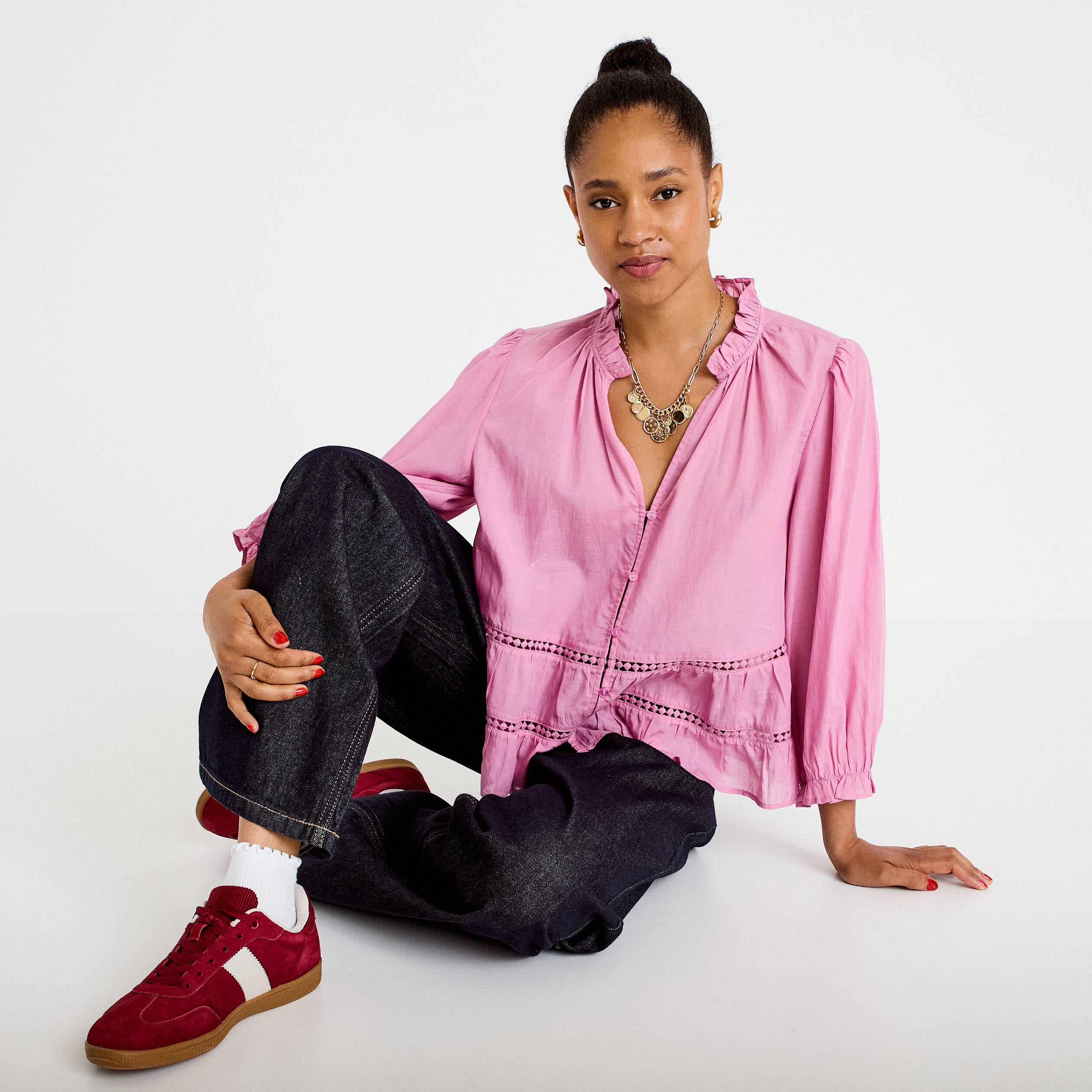 Blouse cintr&eacute;e col v manches 3/4 mauve femme