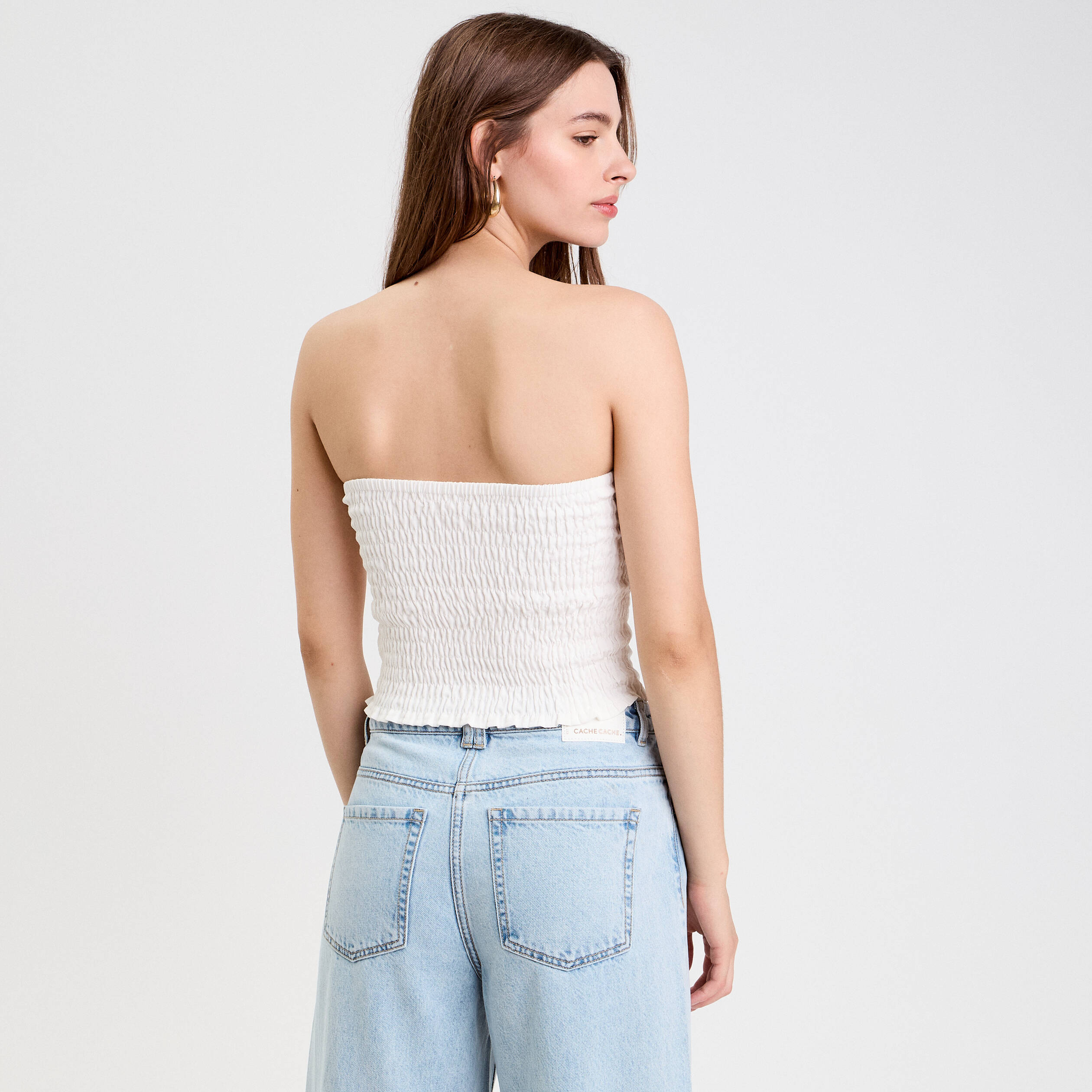 Bustier cintr&eacute; sans manches ecru femme