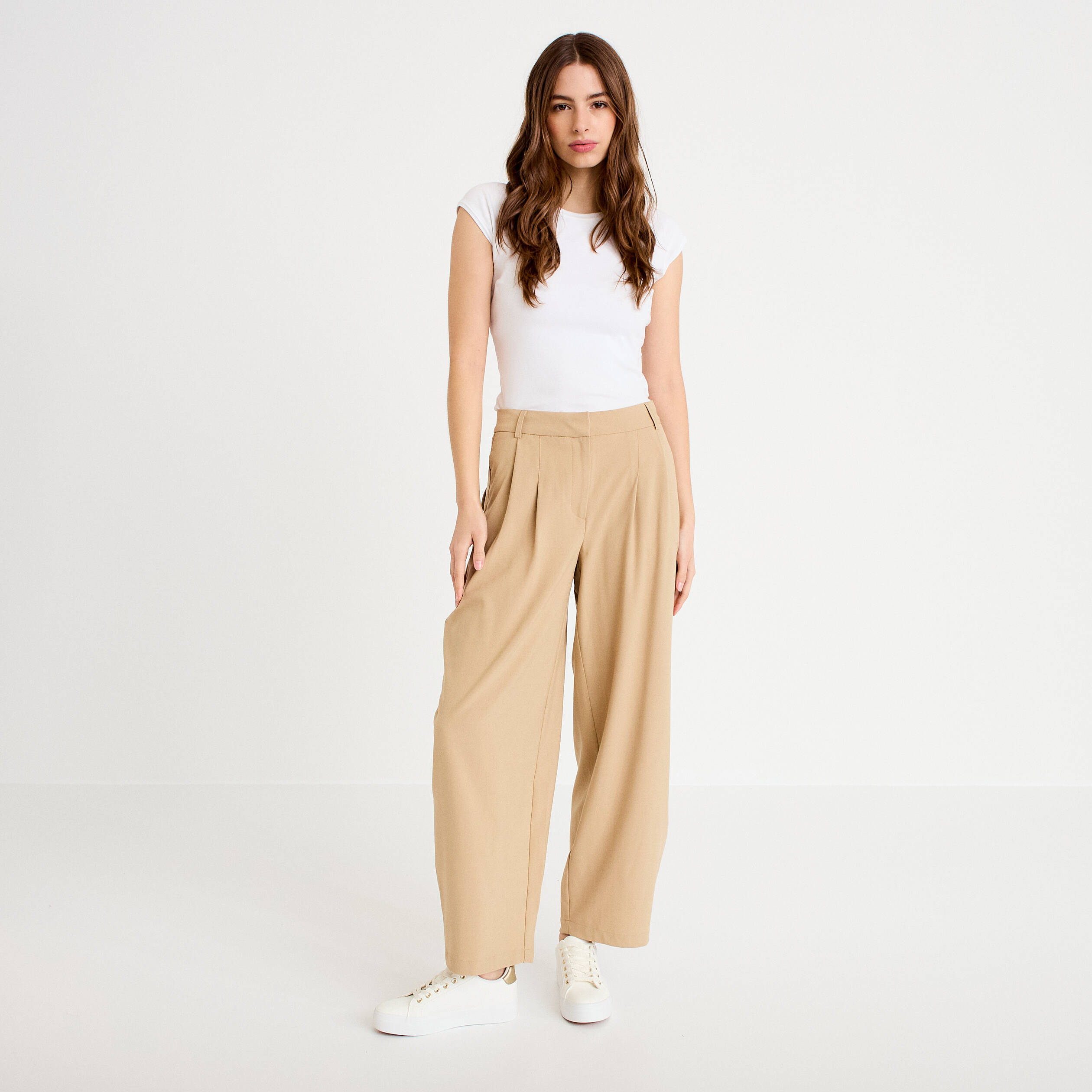 Pantalon barrel beige femme