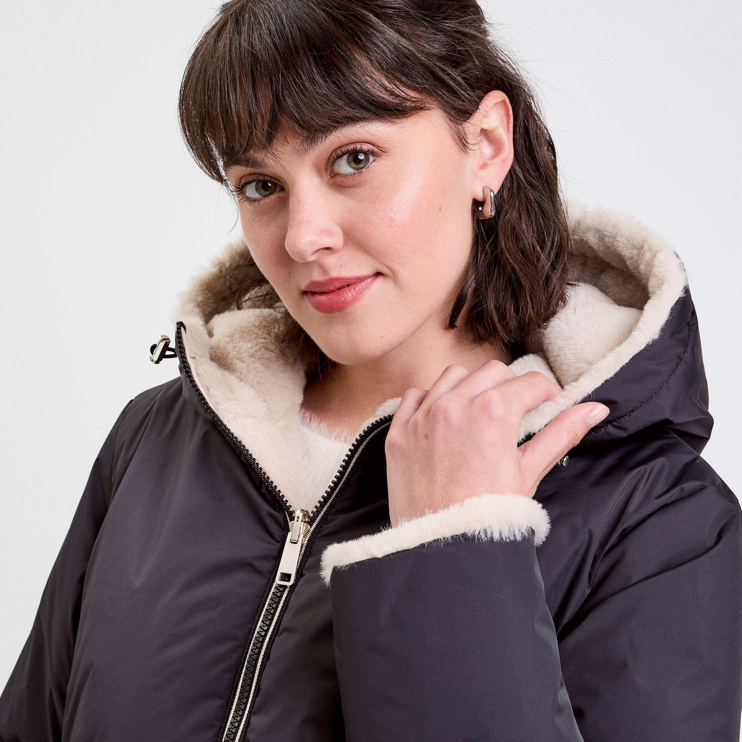Parka r&eacute;versible &agrave; capuche noir femme
