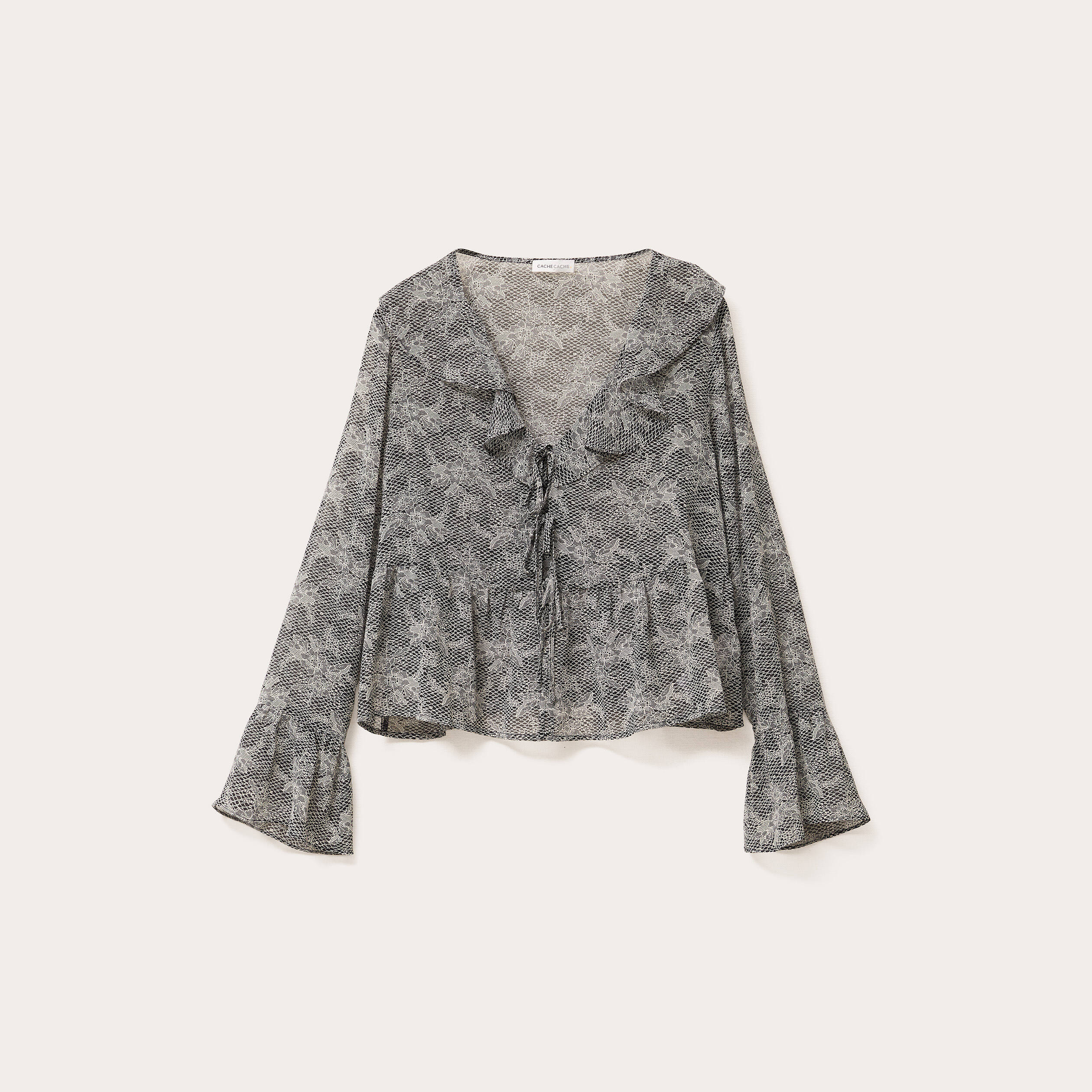 Blouse courte droite col v dentelle blanc femme
