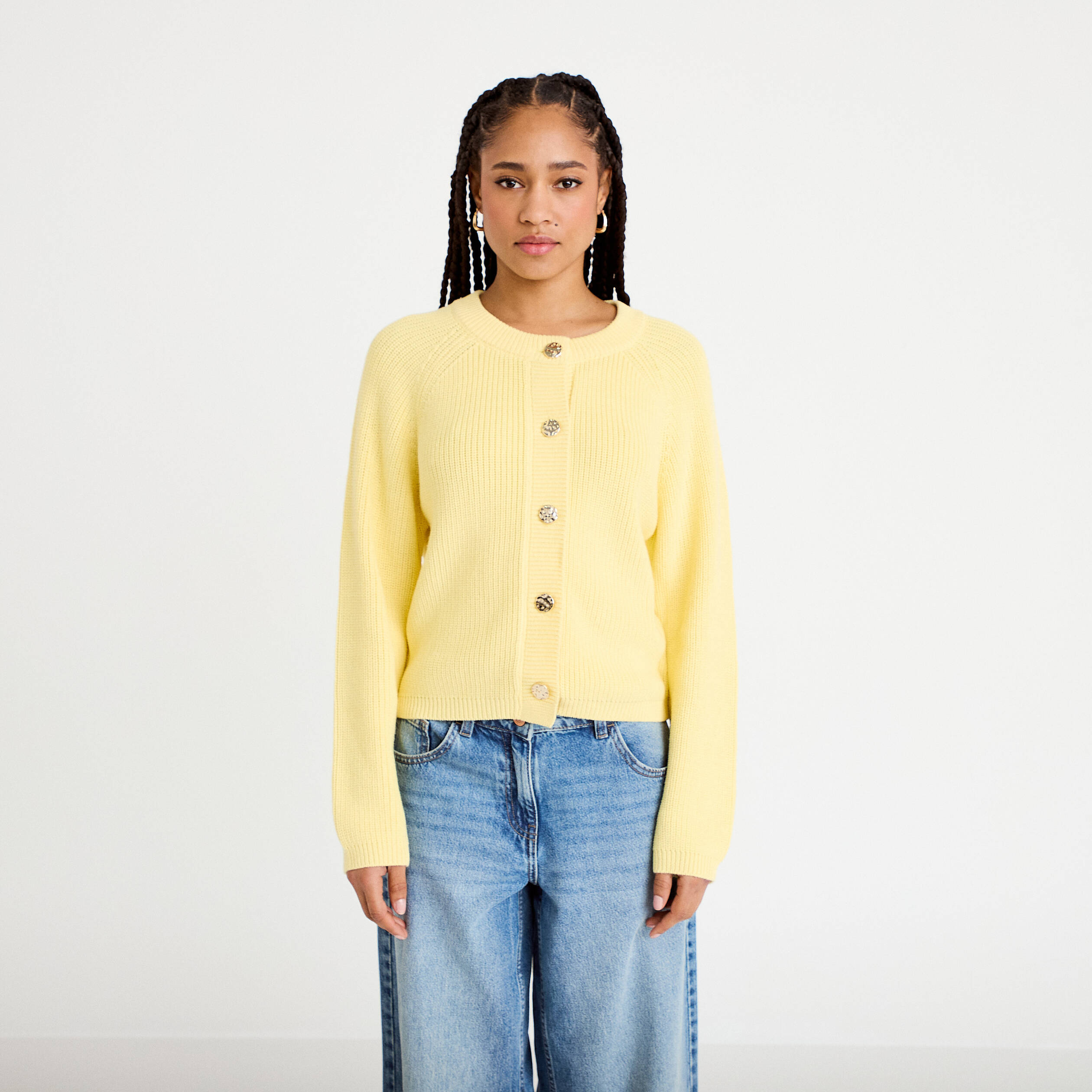 Gilet manches longues jaune clair femme