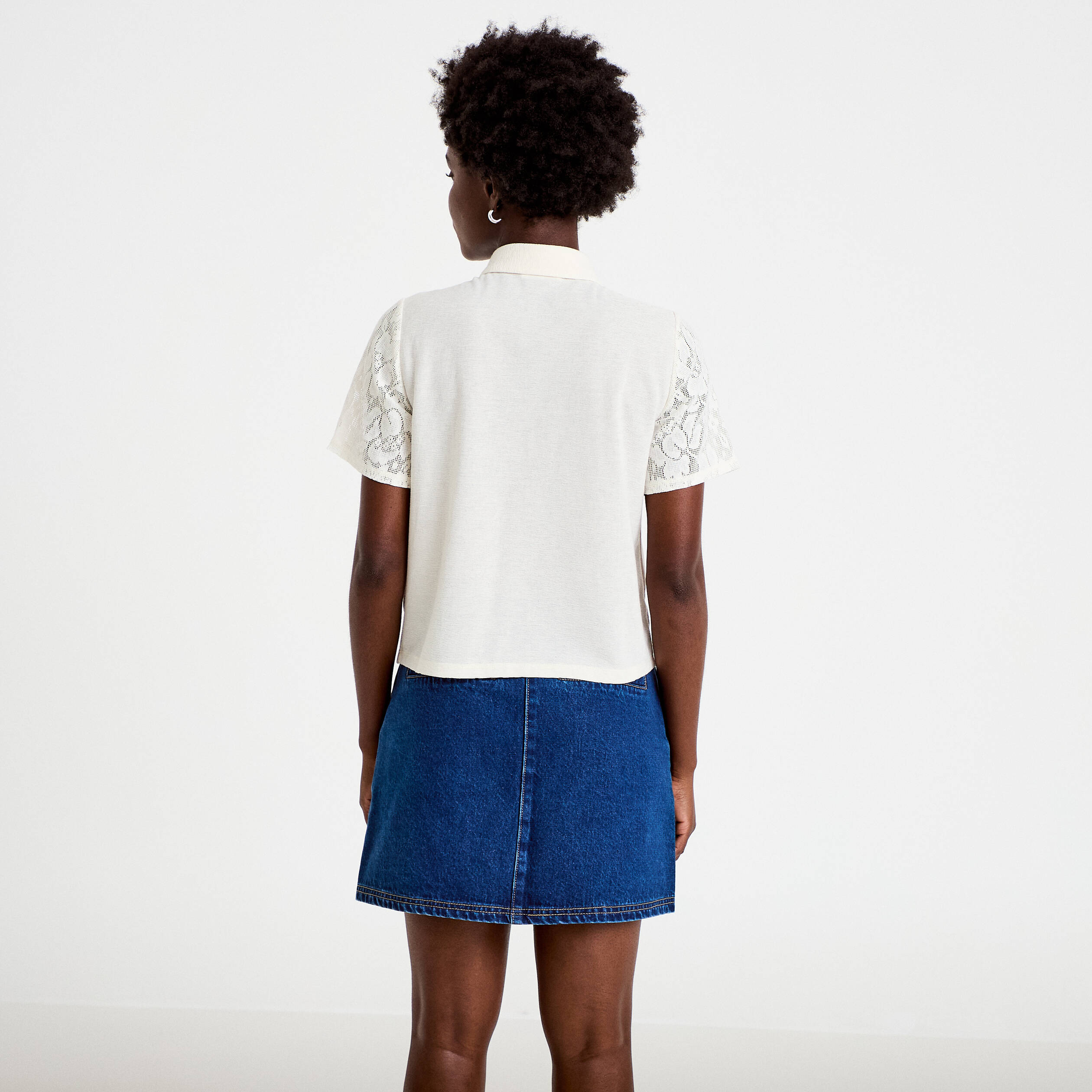 Chemise col chemise manches courtes ecru femme