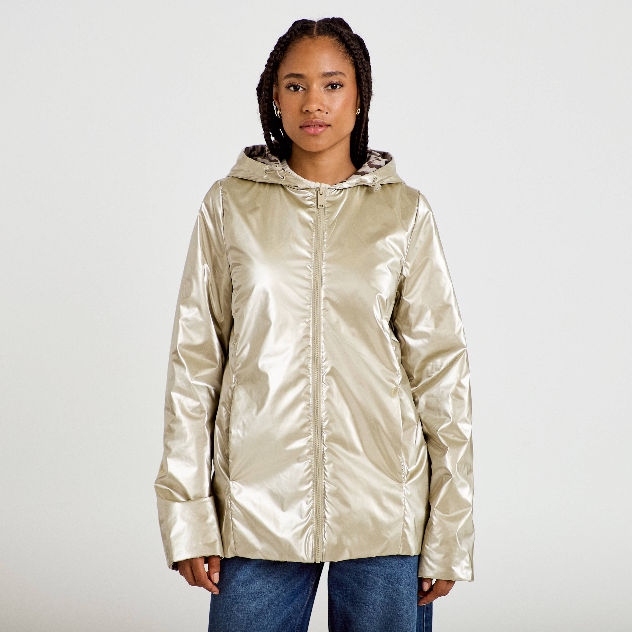 Parka r&eacute;versible &agrave; capuche couleur or femme