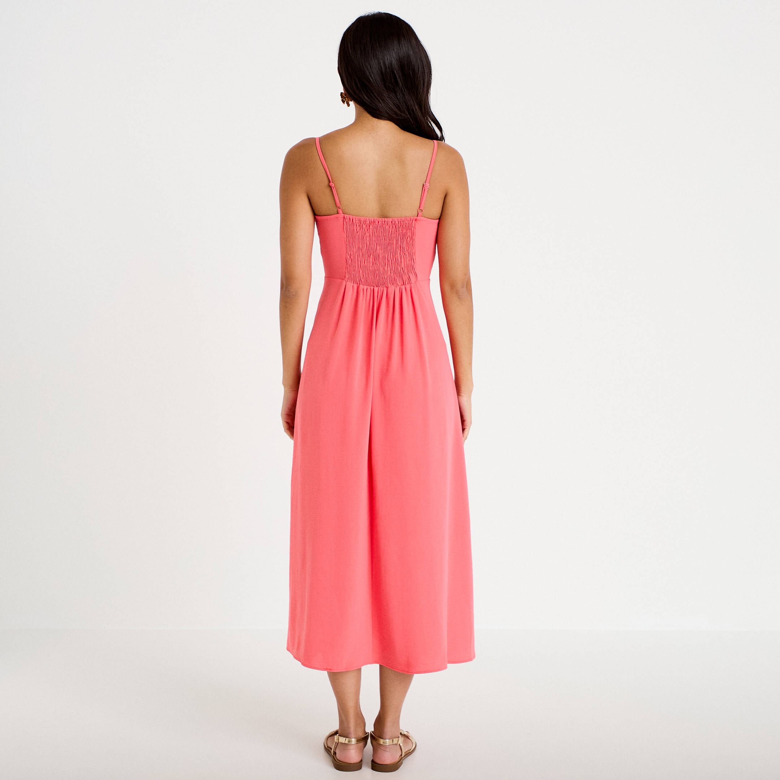 Robe longue &eacute;vas&eacute;e fendue rose femme