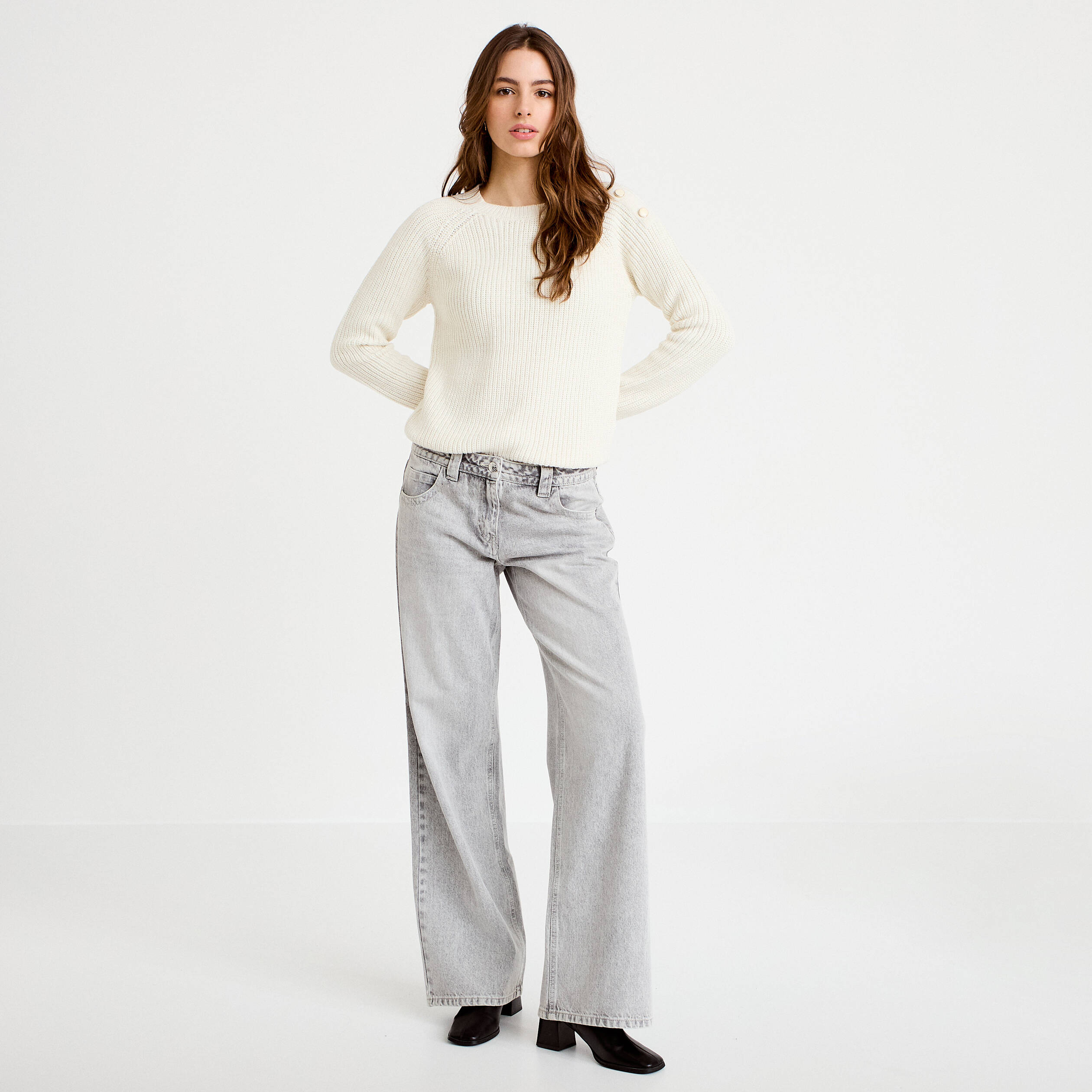 Pull manches longues ecru femme