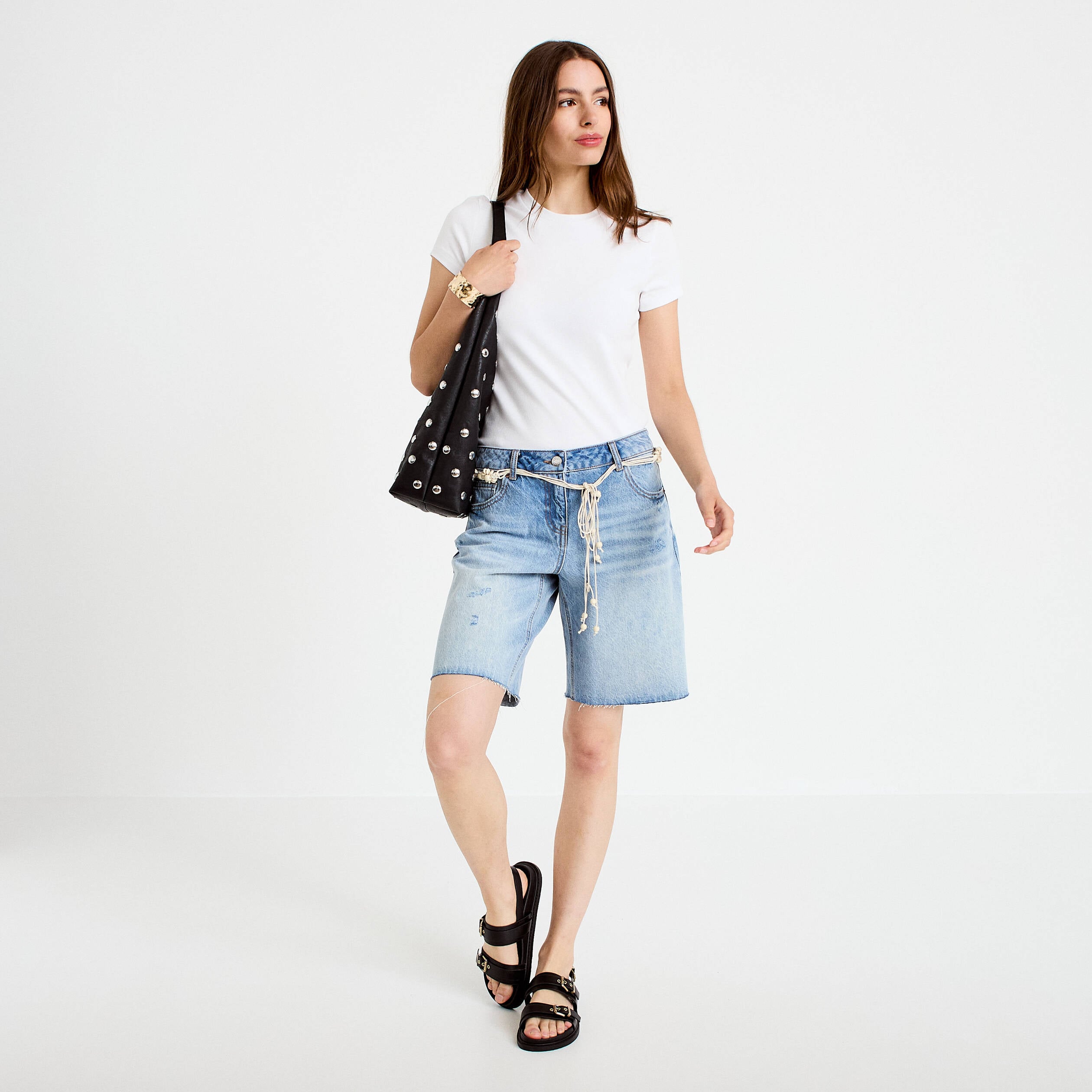 Top ajust&eacute; col rond manches courtes blanc femme