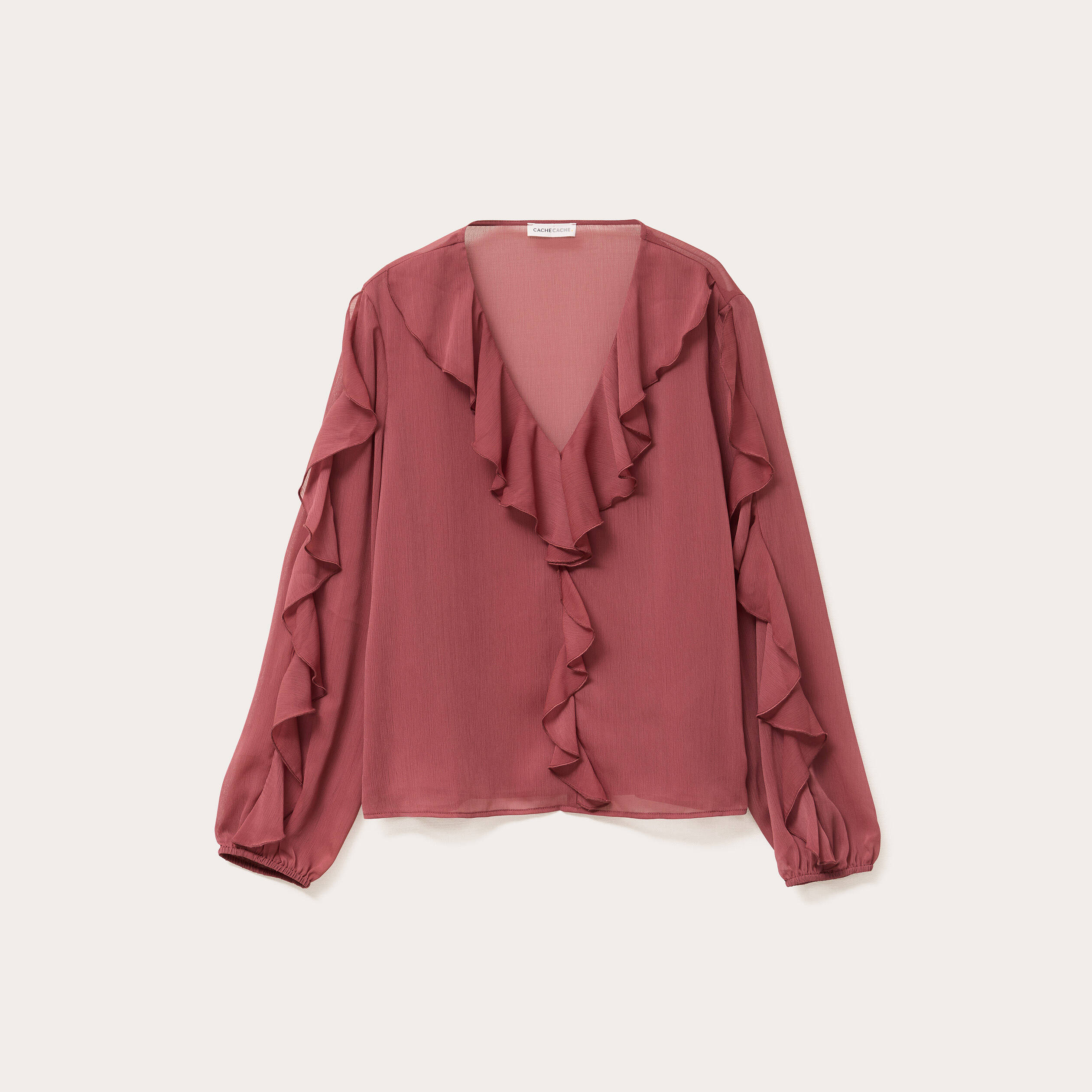 Blouse col V manches longues vieux rose femme