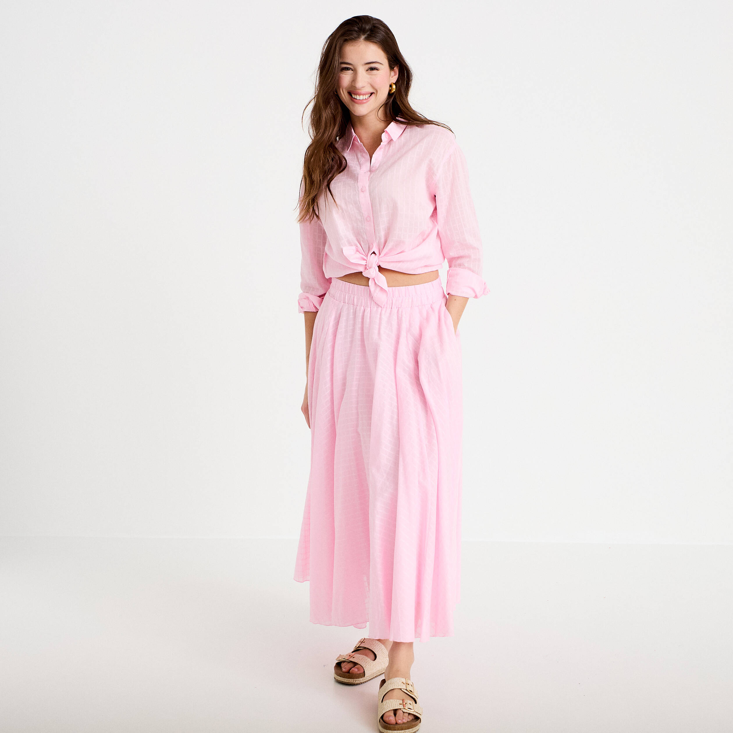 Chemise manches longues rose clair femme