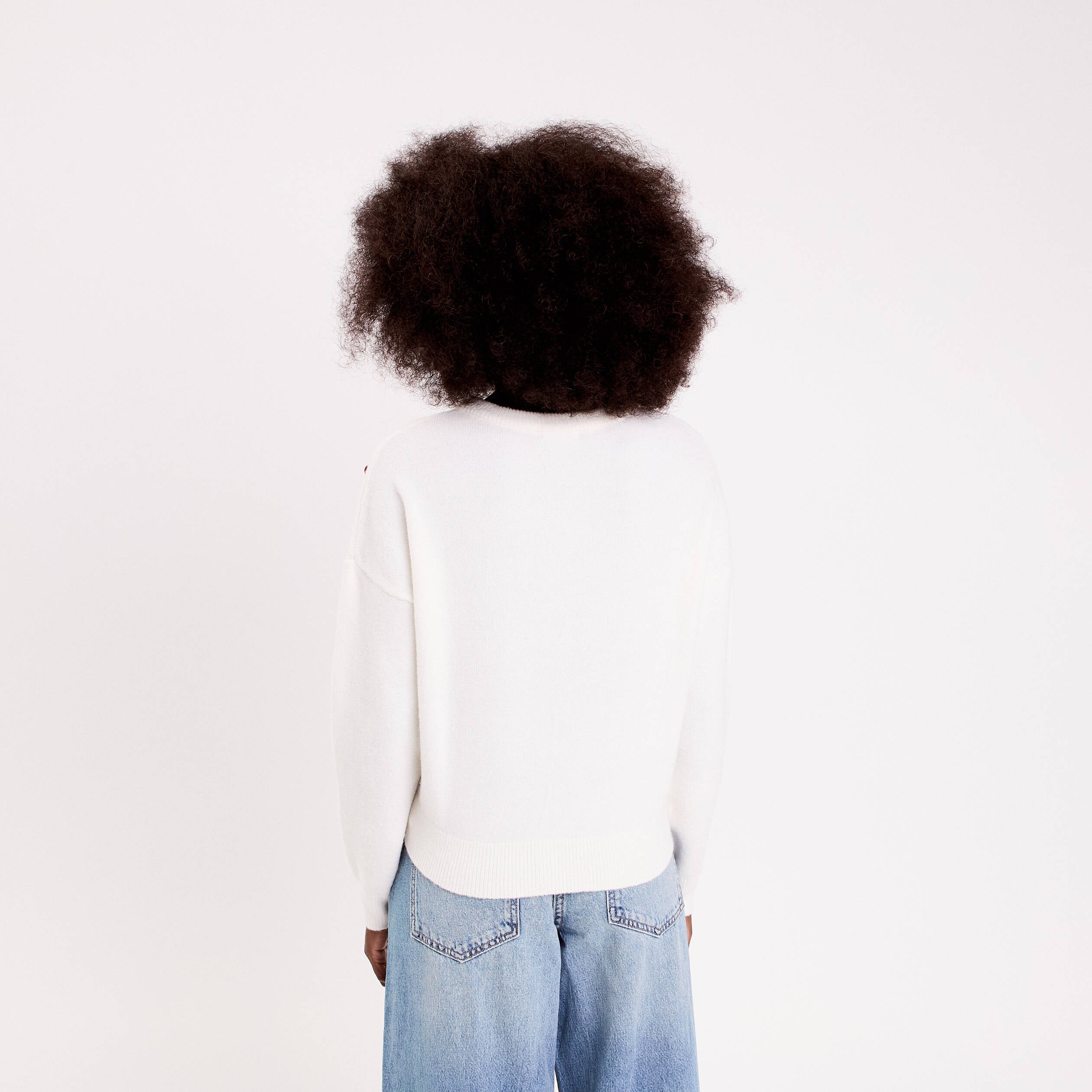 Pull &agrave; motifs coeurs ecru femme