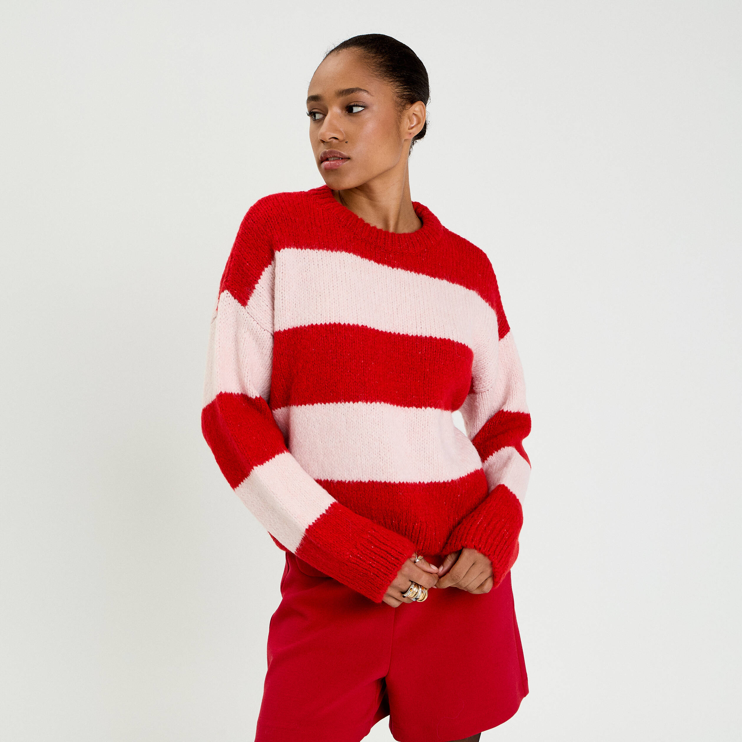 Pull manches longues rouge femme