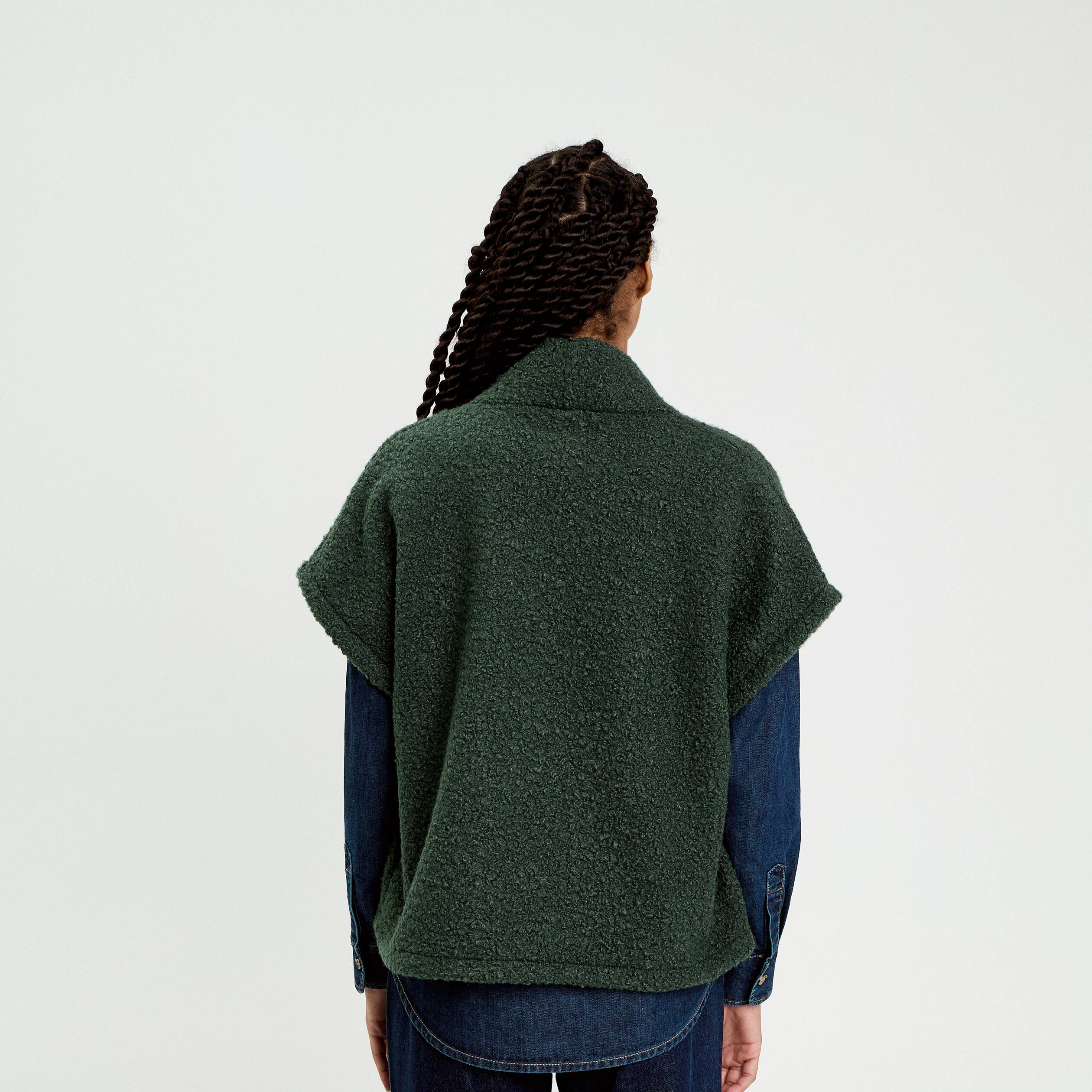 Gilet oversize cropped manches courtes vert fonc&eacute; femme