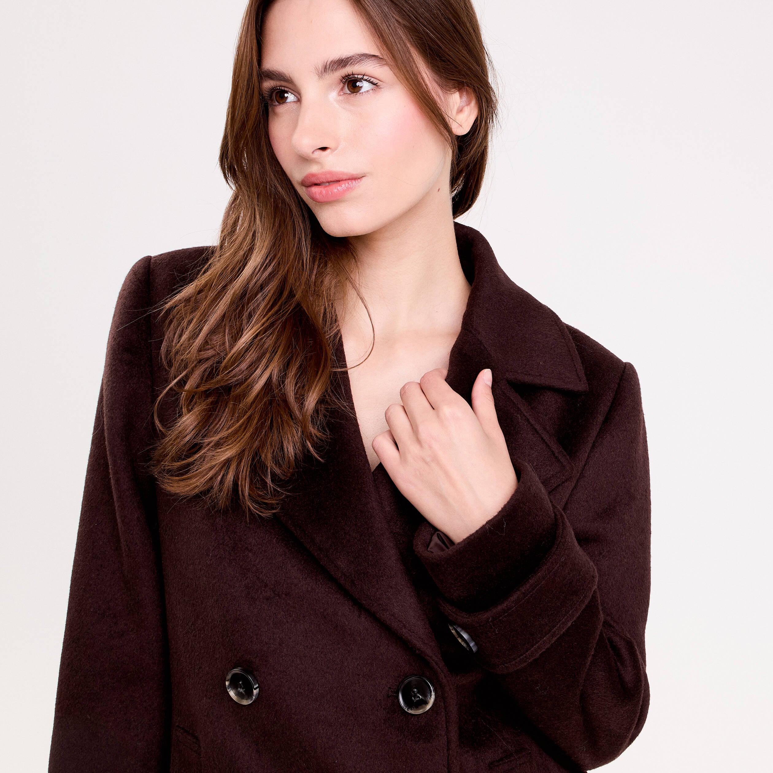 Caban col tailleur manches longues marron fonc&eacute; femme