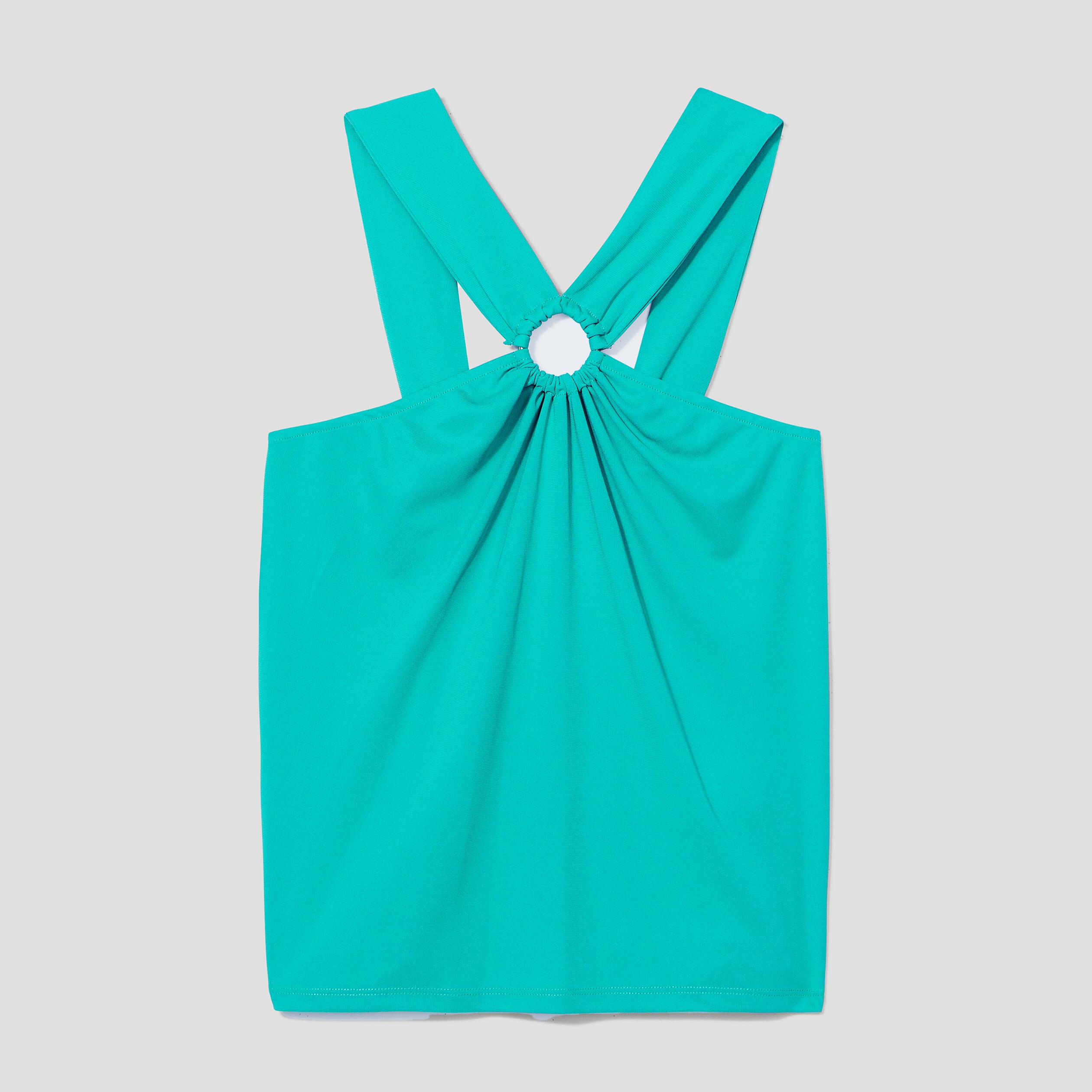 D&eacute;bardeur col avec anneau vert femme