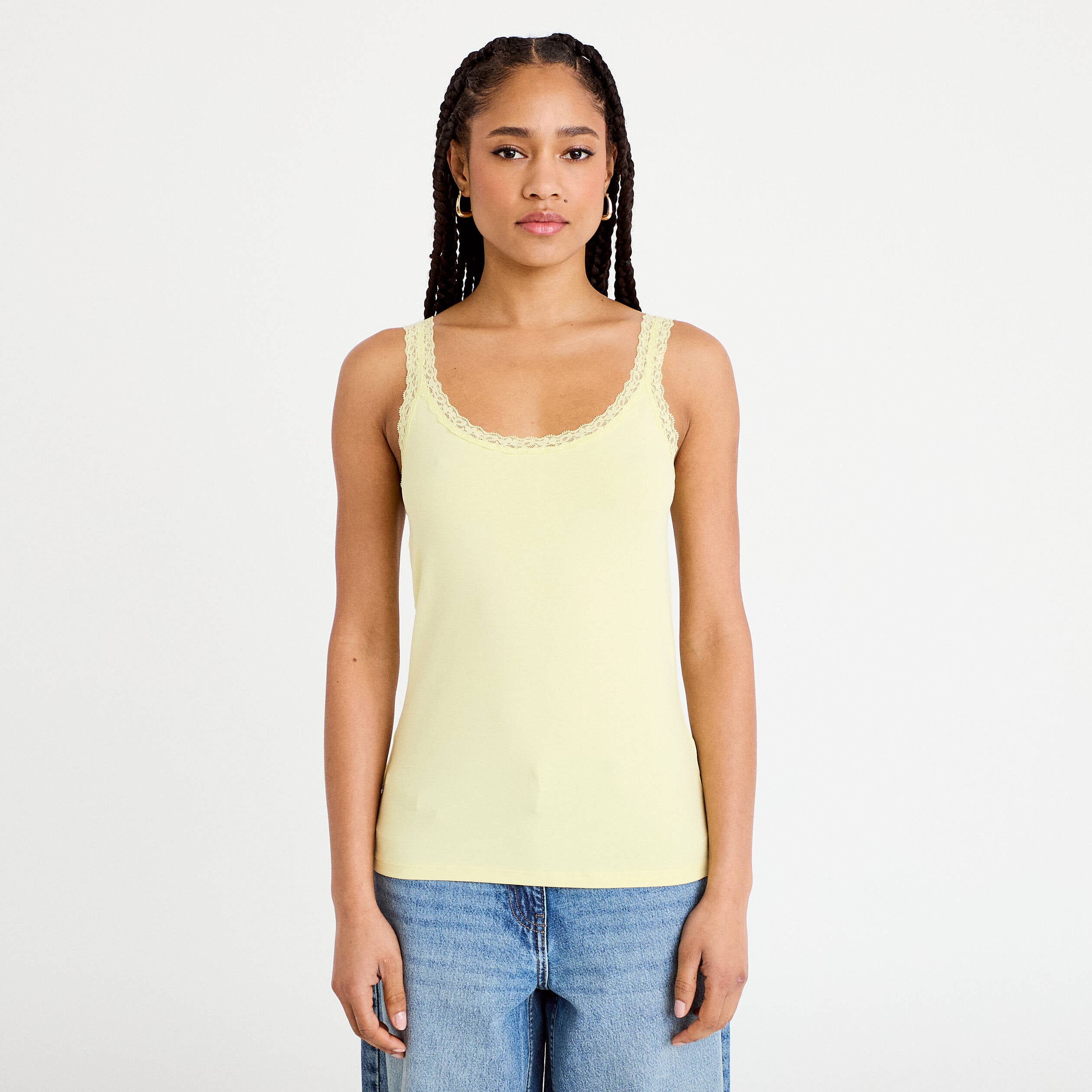 D&eacute;bardeur d&eacute;tails dentelle jaune clair femme