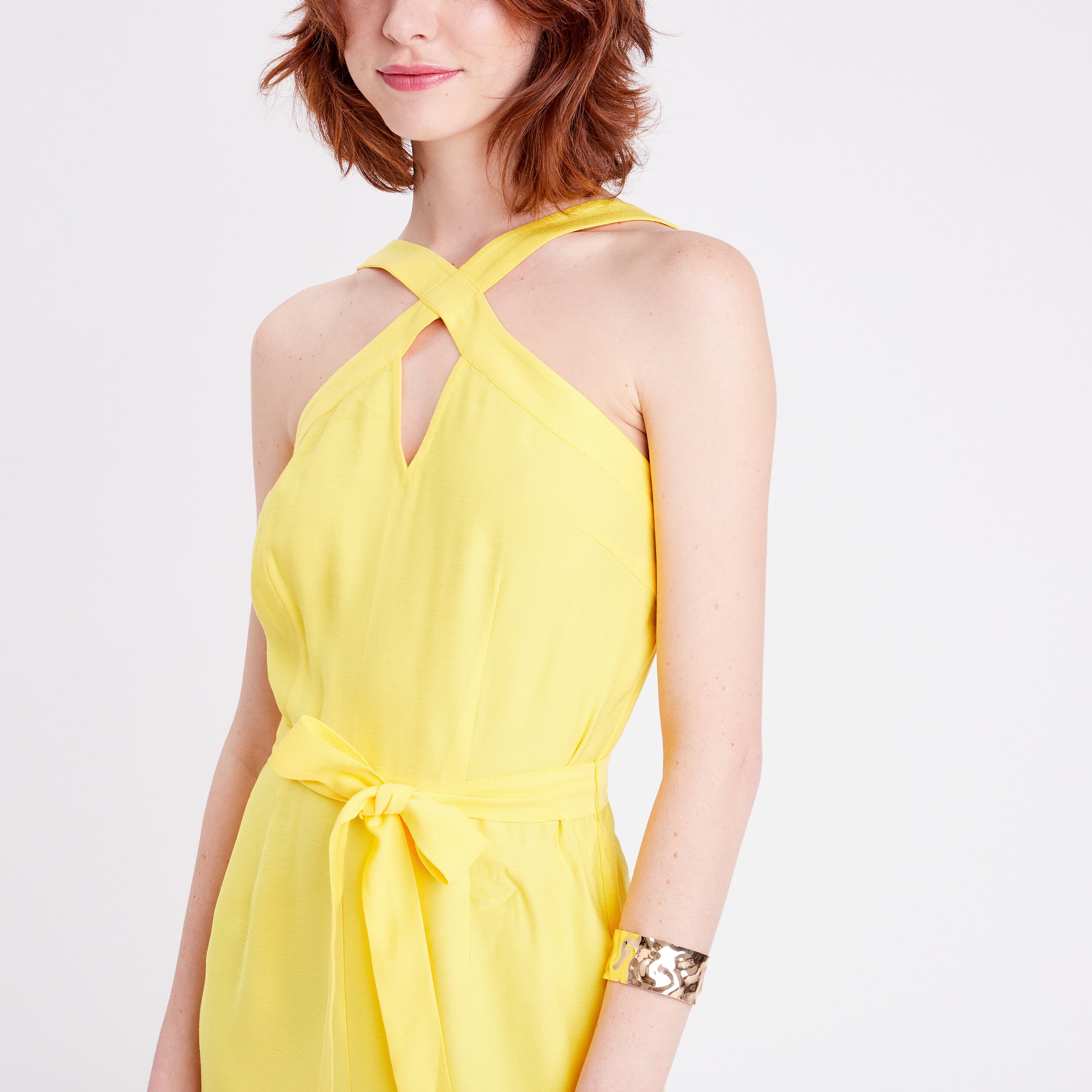 Combinaison pantalon jambes larges jaune fluo femme