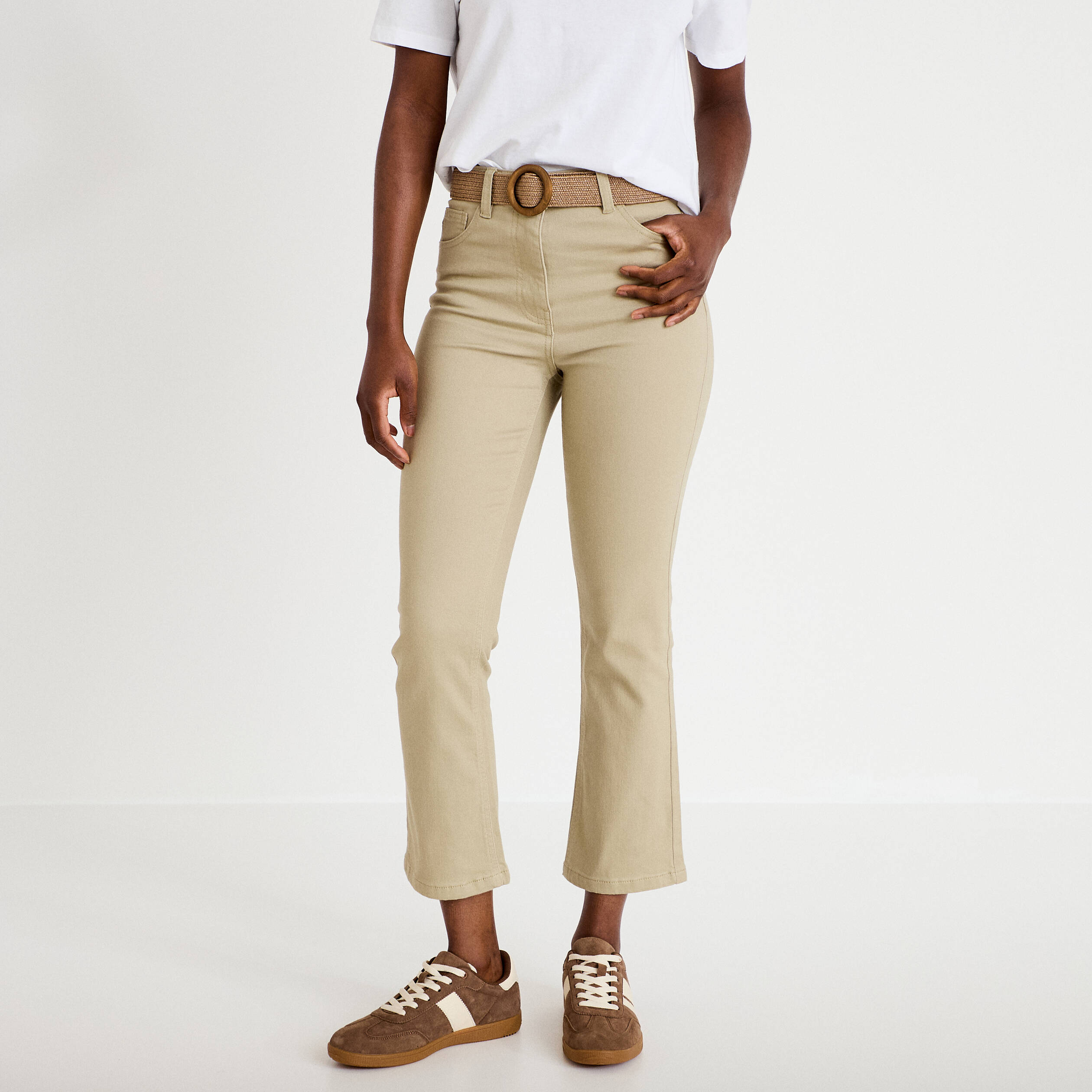 Jean bootcut cropped taille haute vert femme