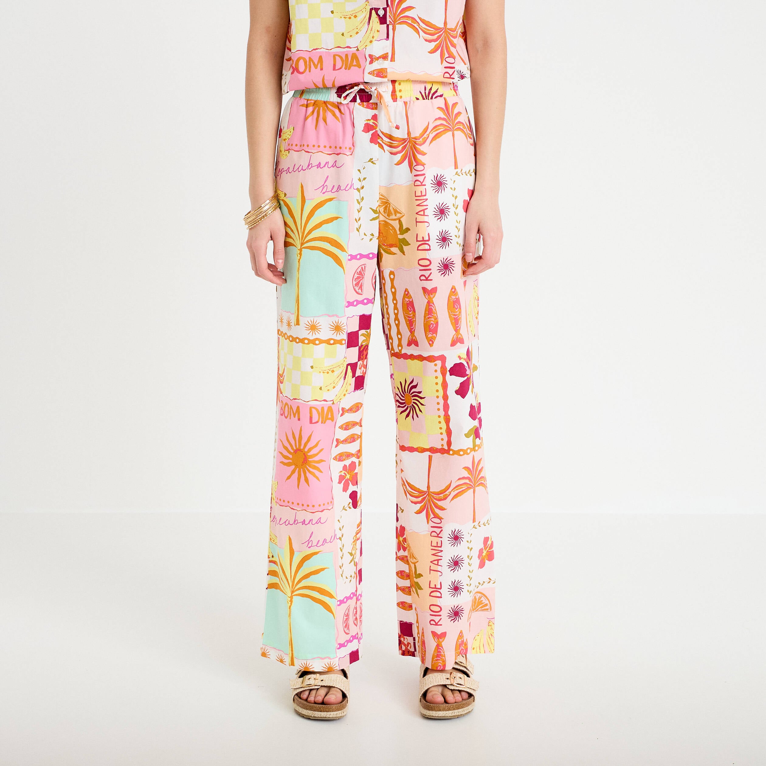 Pantalon large taille standard blanc femme