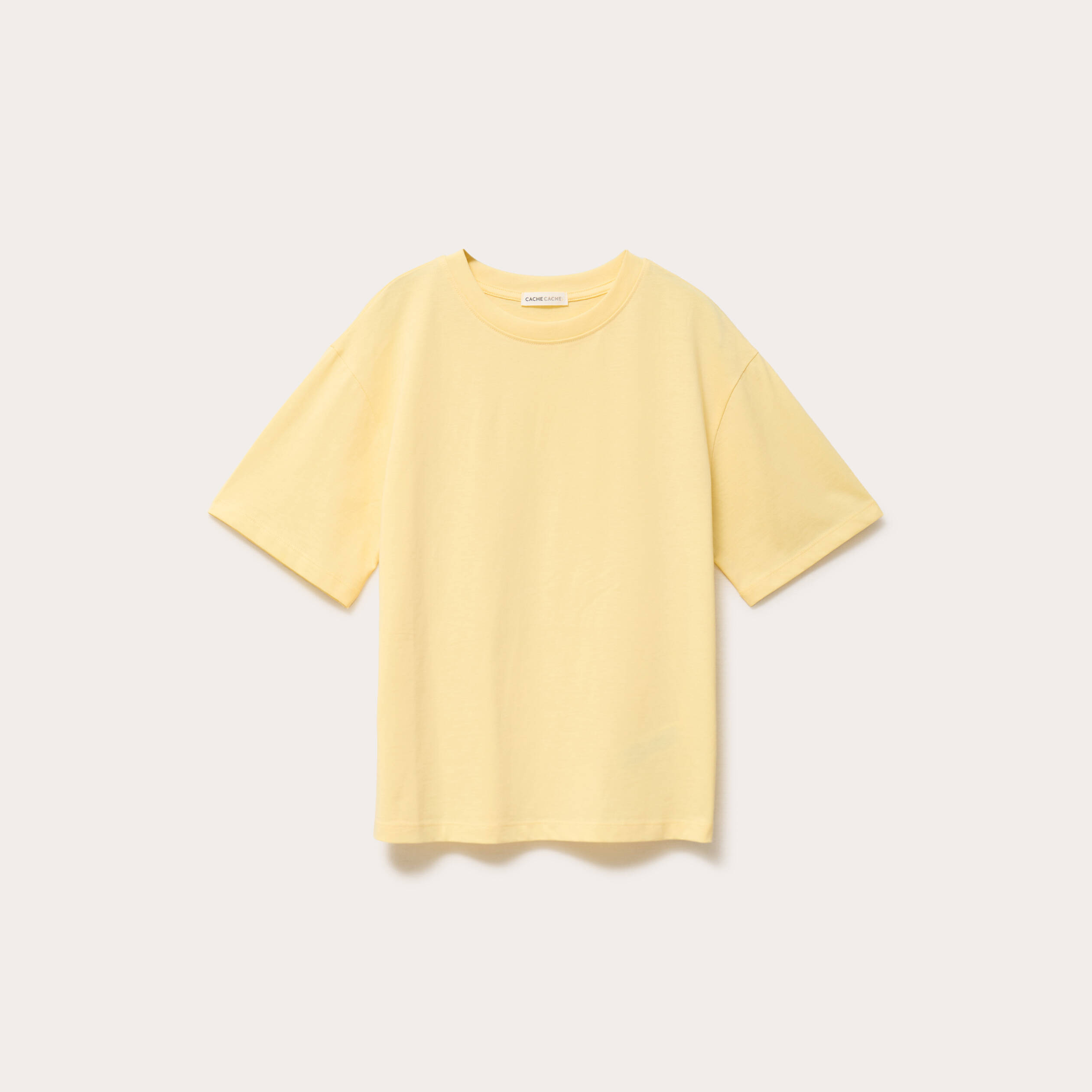 T-shirt col rond manches courtes jaune clair femme