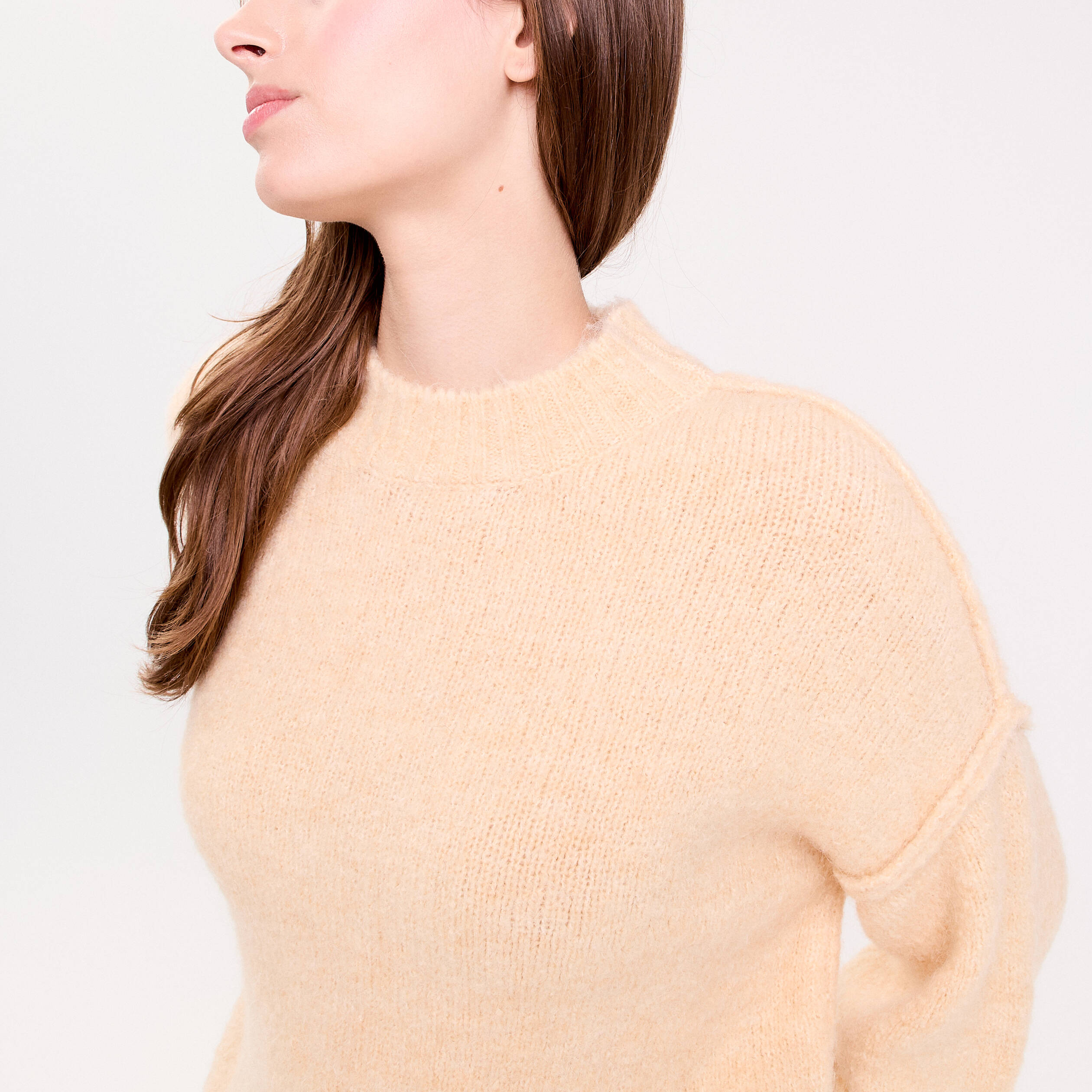 Pull oversize col rond manches longues jaune paille femme