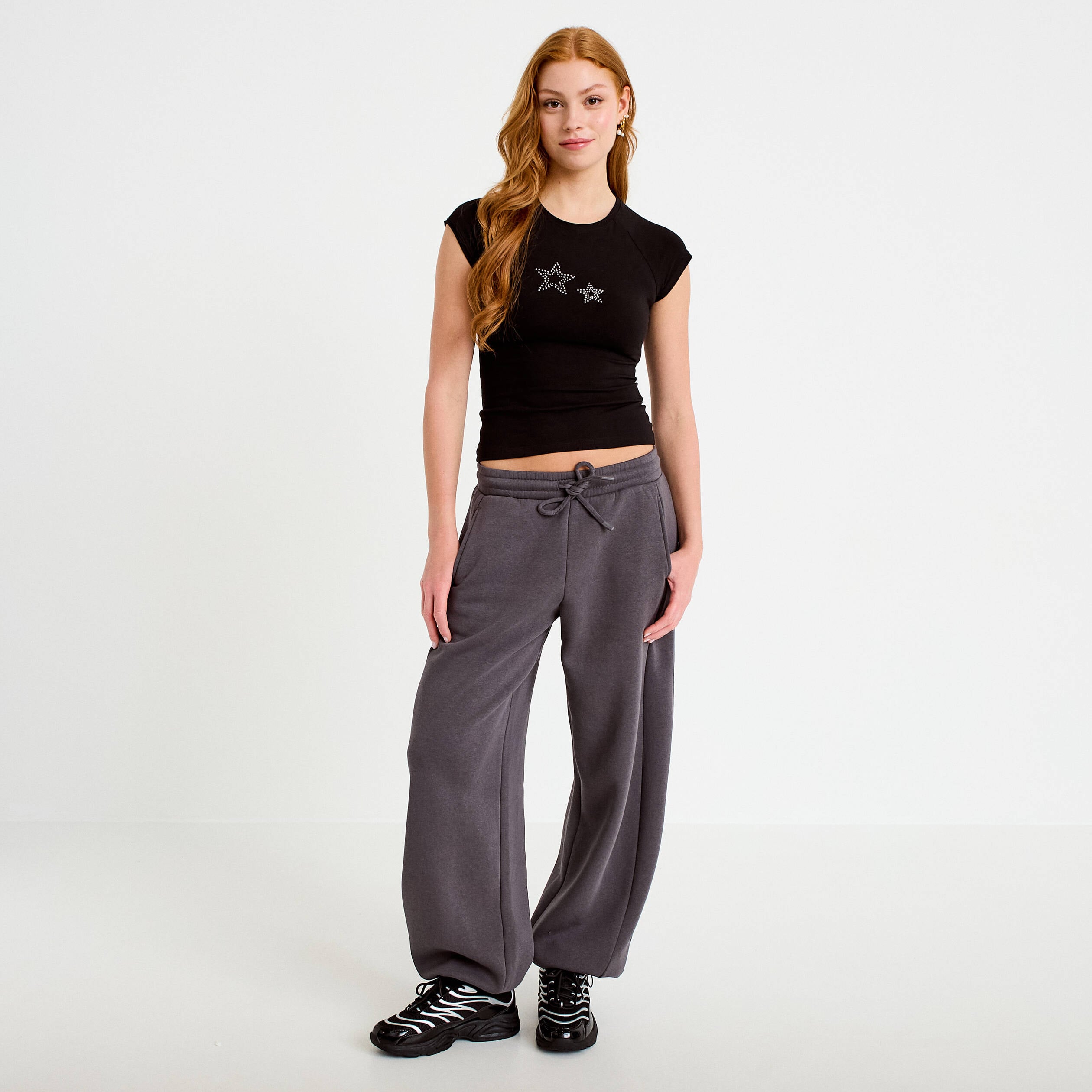 Jegging taille basse gris fonc&eacute; femme