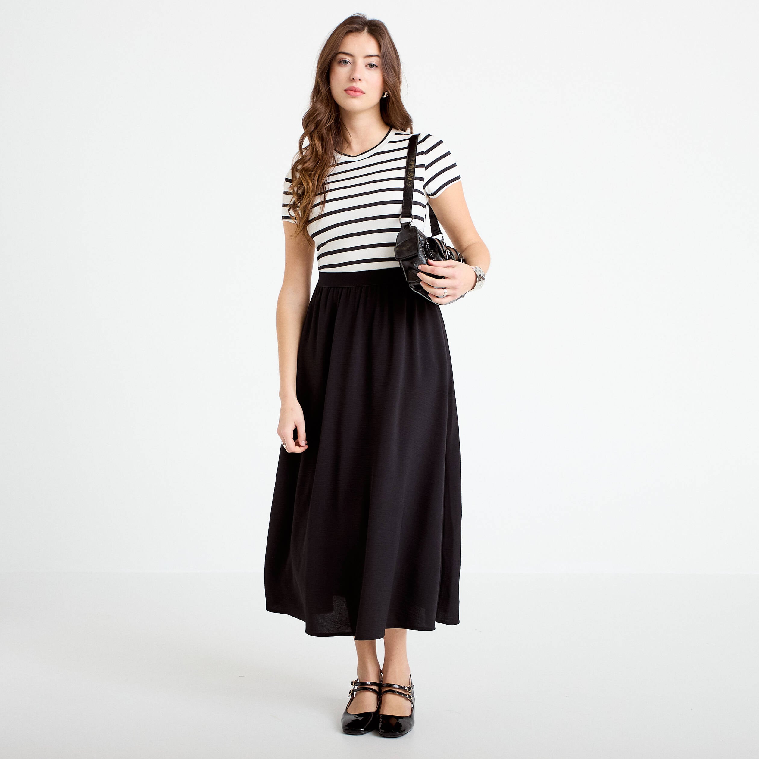 Robe longue &eacute;vas&eacute;e bi-mati&egrave;re noir femme