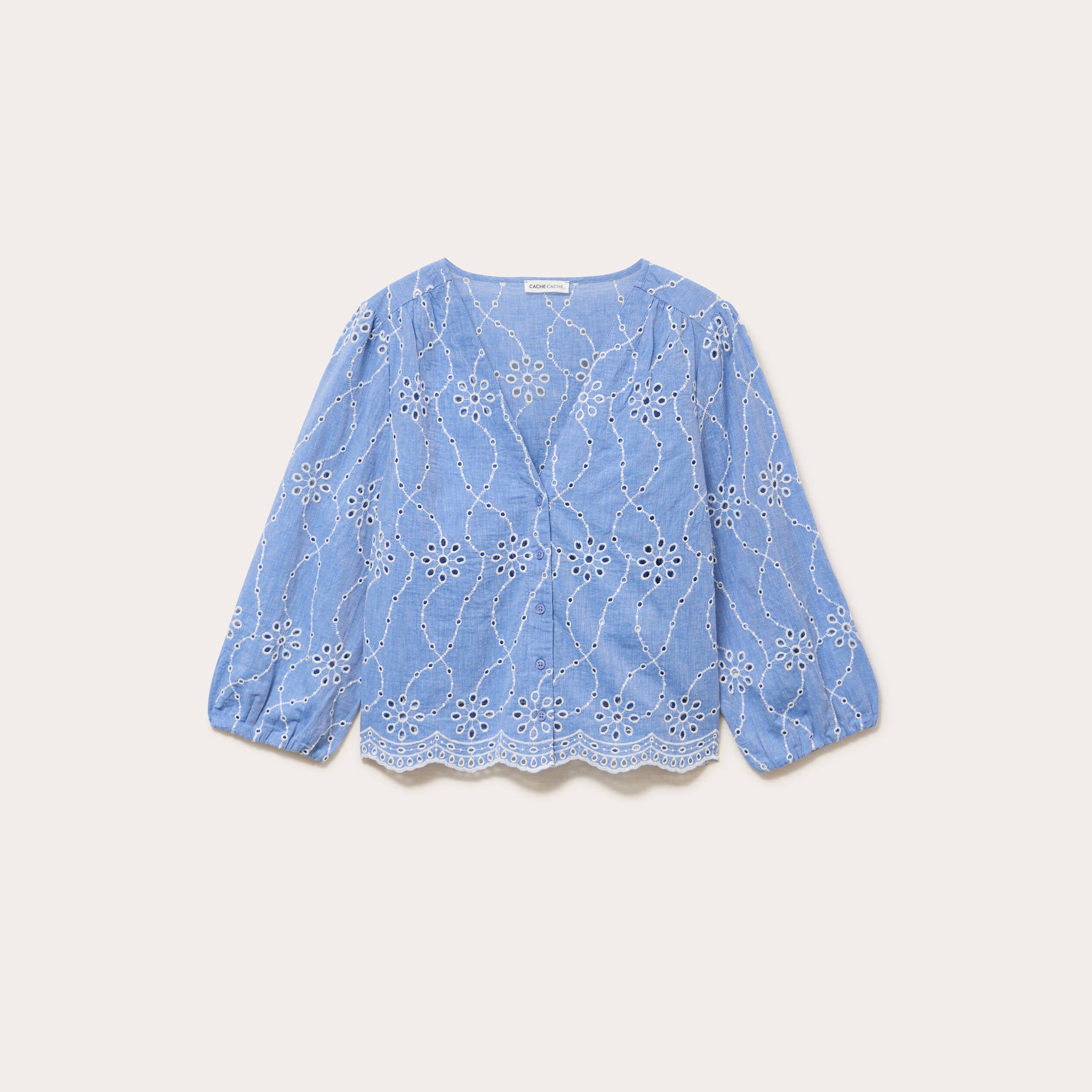 Blouse broderie anglaise bleu gris femme