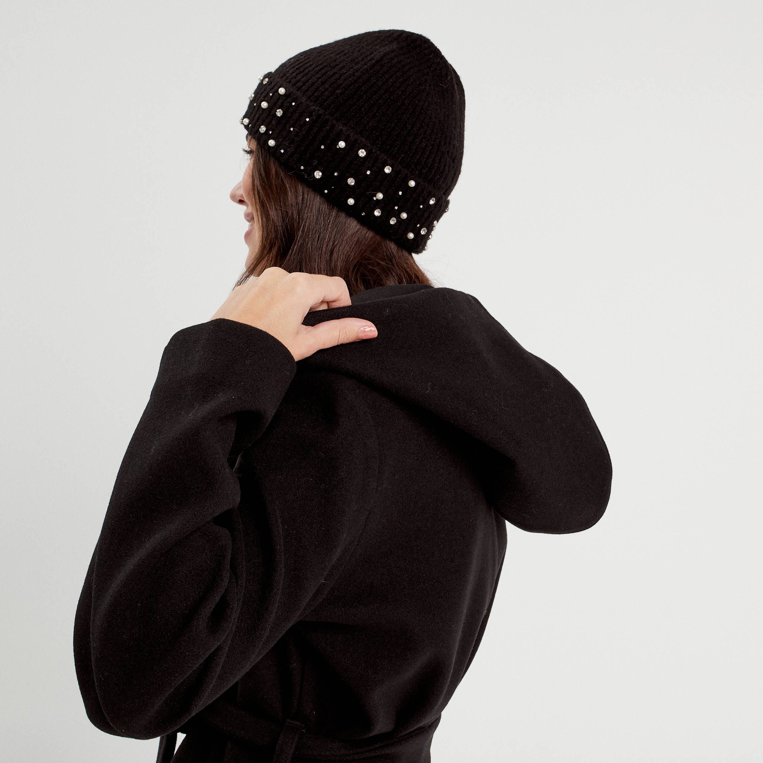 Manteau ceintur&eacute; &agrave; capuche noir femme