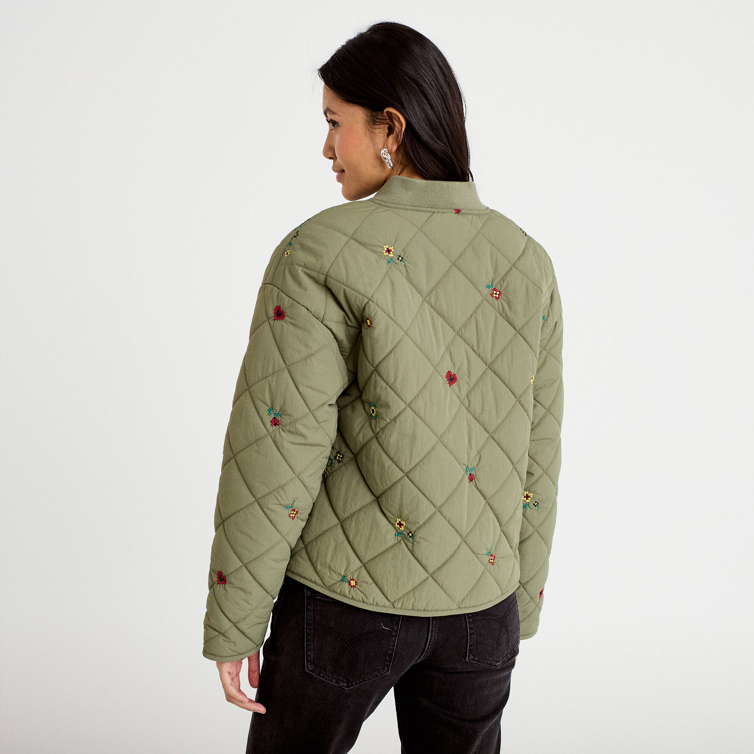 Veste matelass&eacute;e brod&eacute;e vert kaki femme