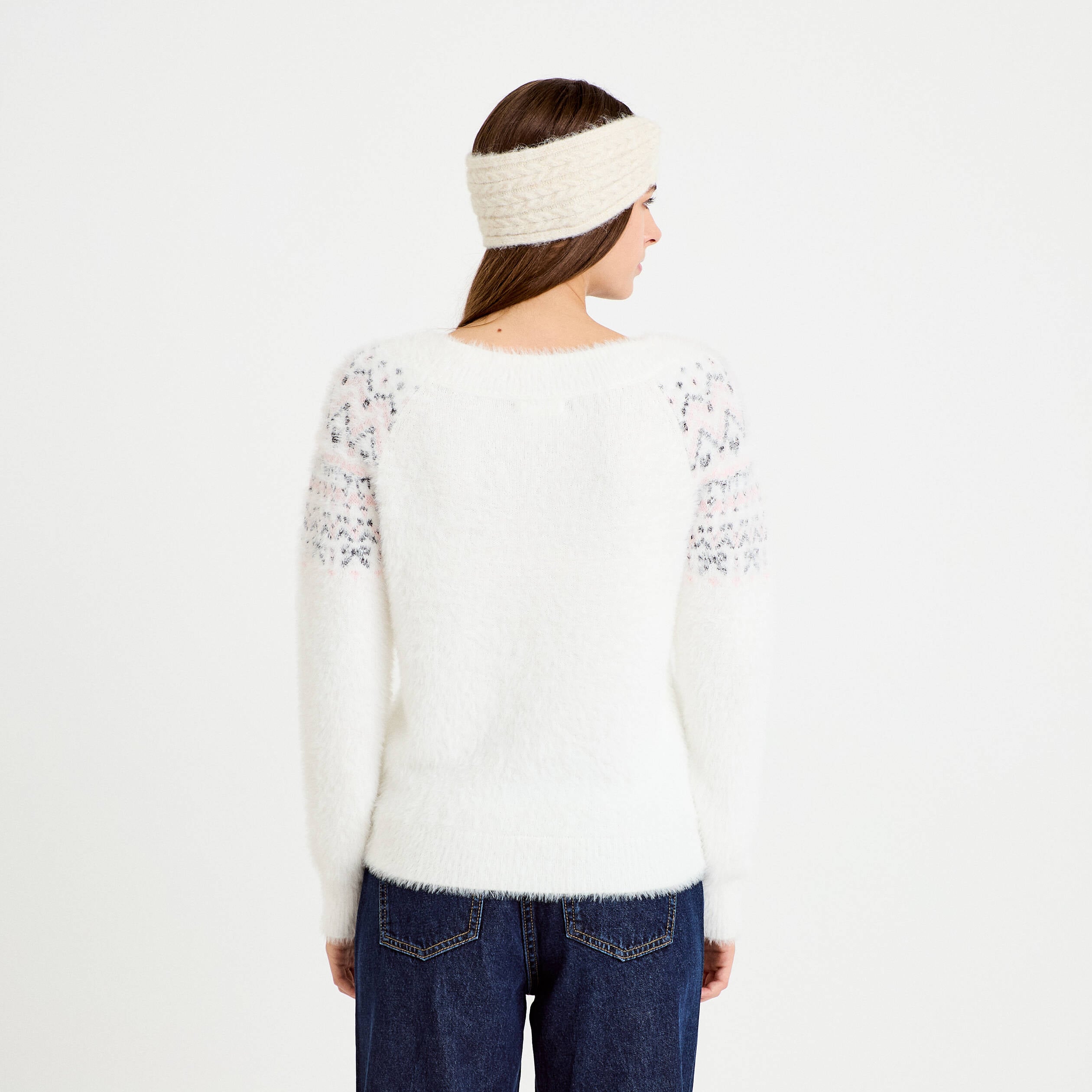 Pull manches longues ecru femme