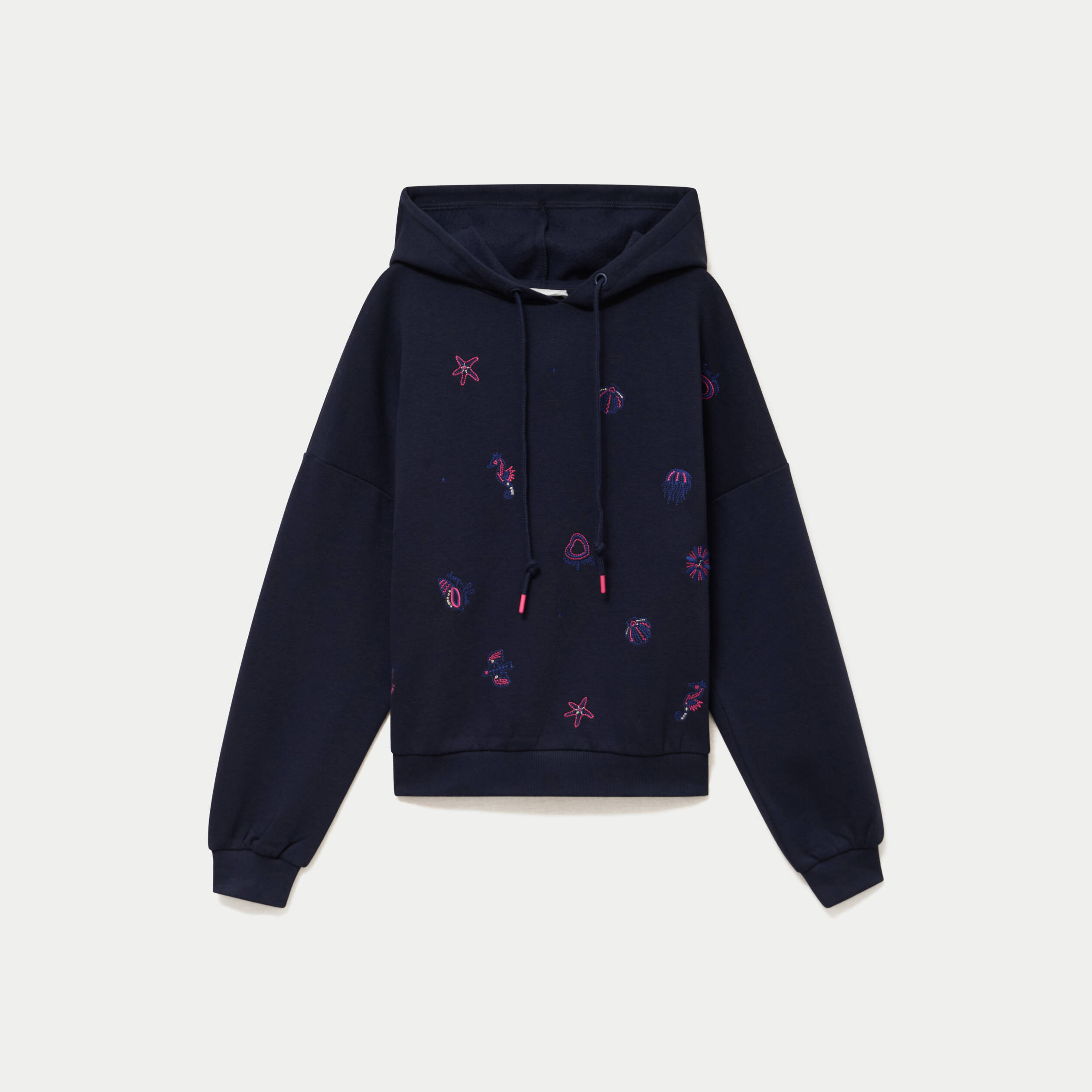 Sweat &agrave; capuche brod&eacute; manches longues bleu femme