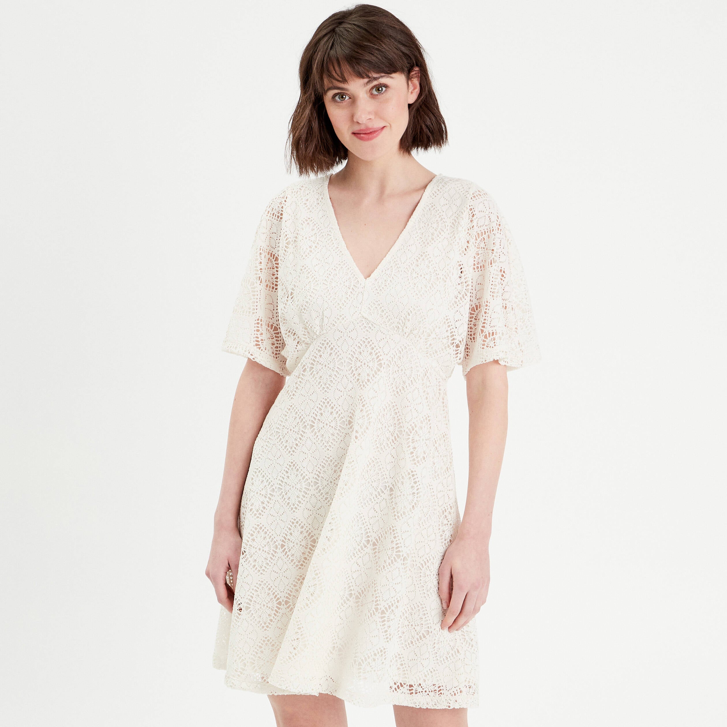 Robe &eacute;vas&eacute;e dentelle ecru femme