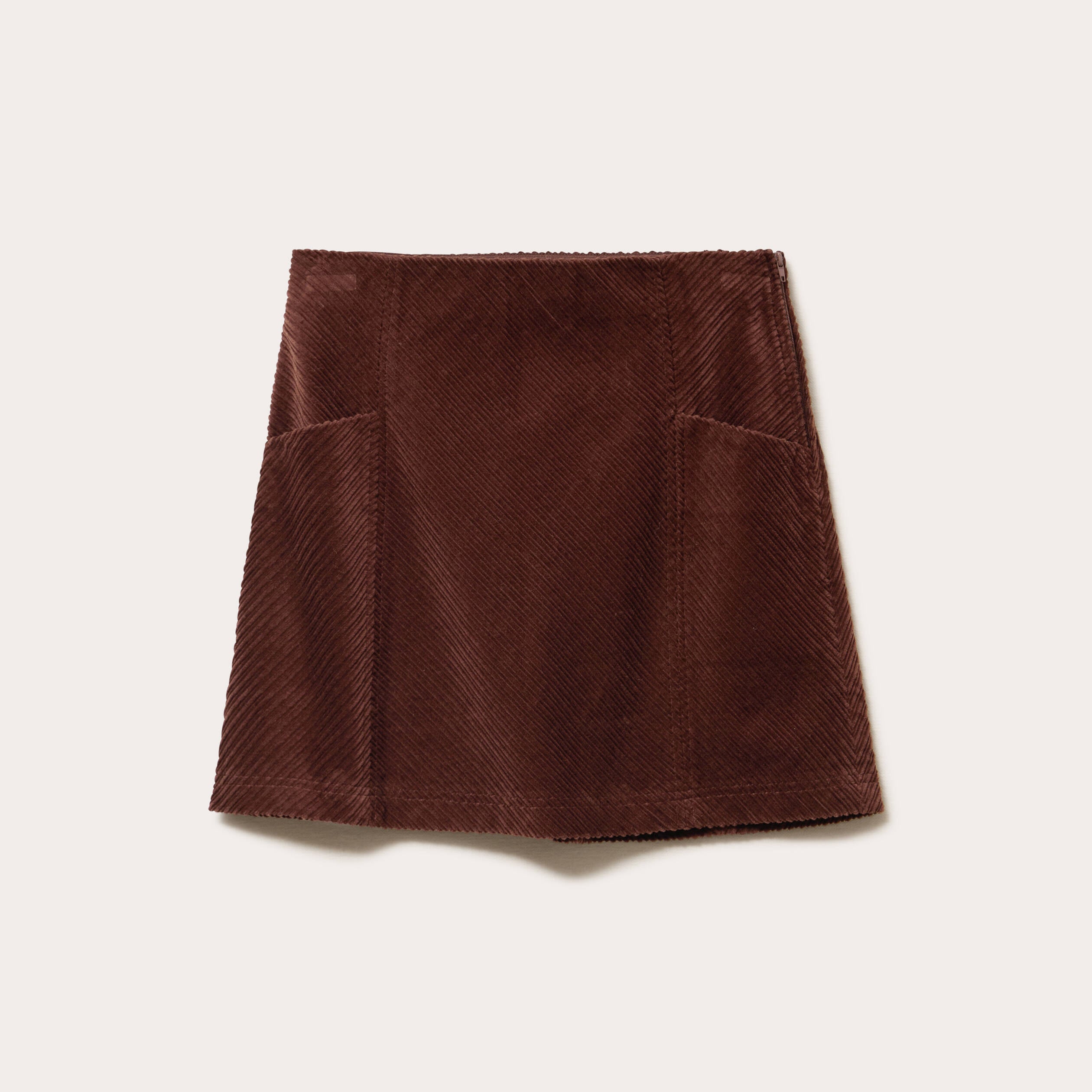 Jupe trap&egrave;ze en velours marron fonc&eacute; femme