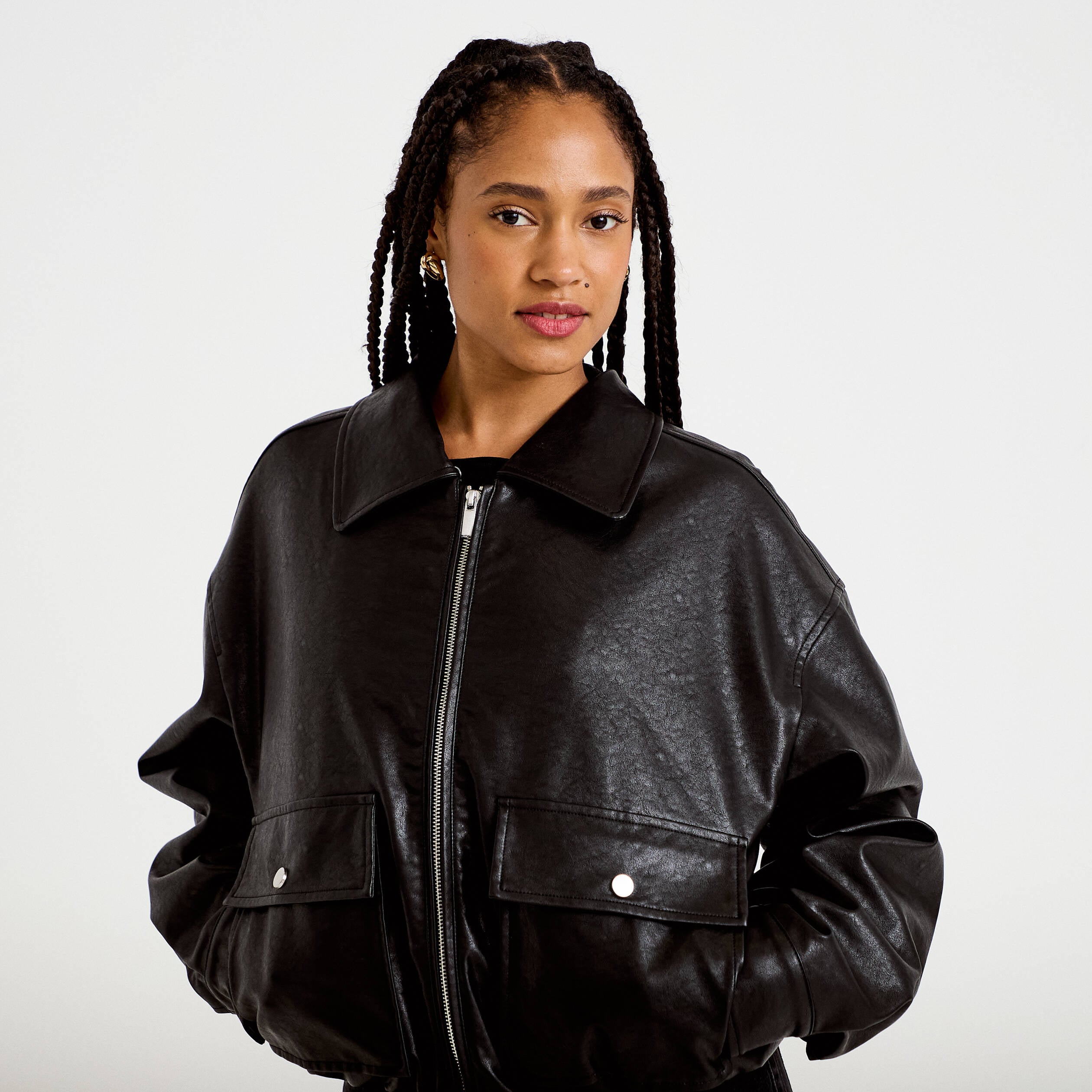 Blouson oversize similicuir noir femme