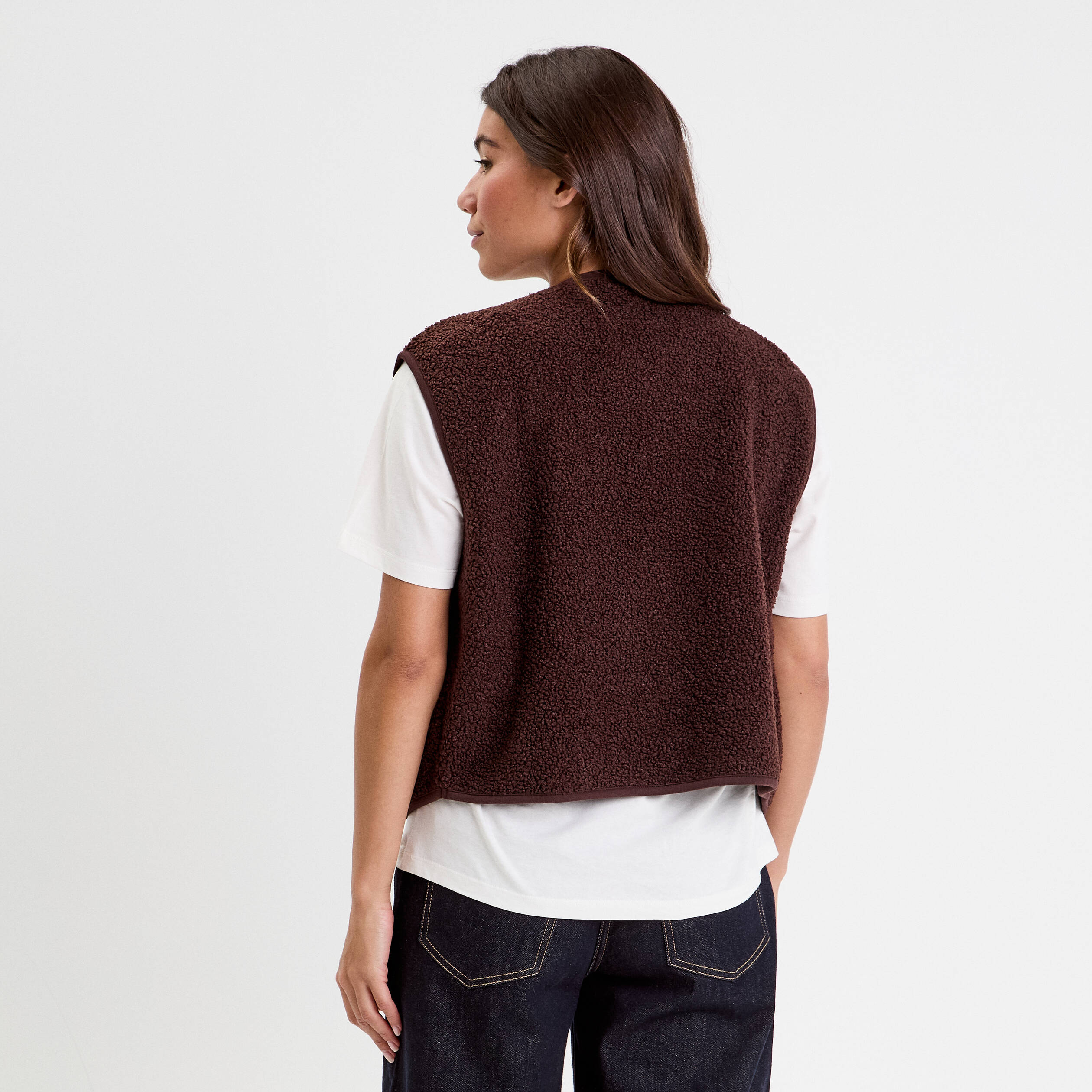 Gilet sans manches effet polaire marron fonc&eacute; femme