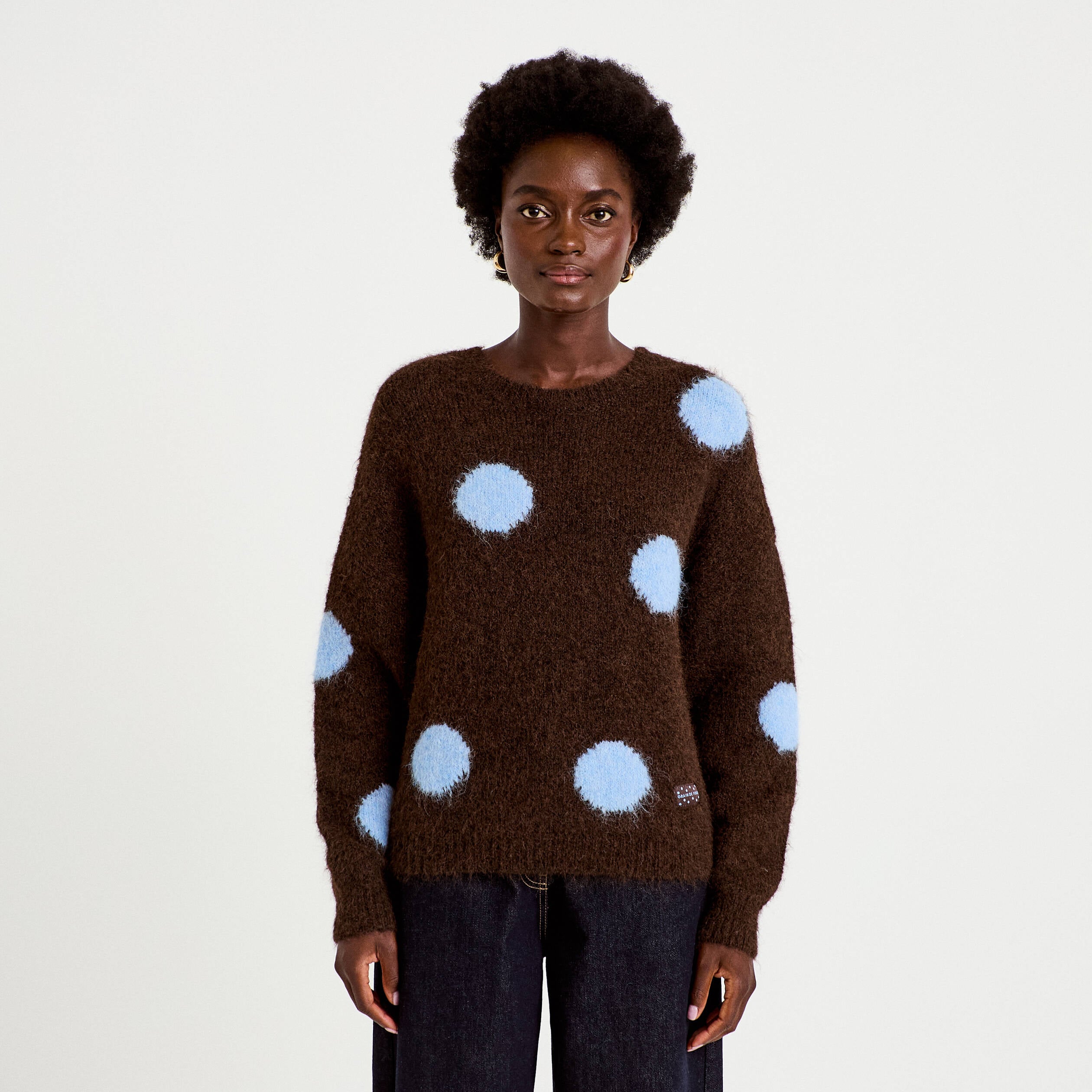 Pull manches longues marron fonc&eacute; femme