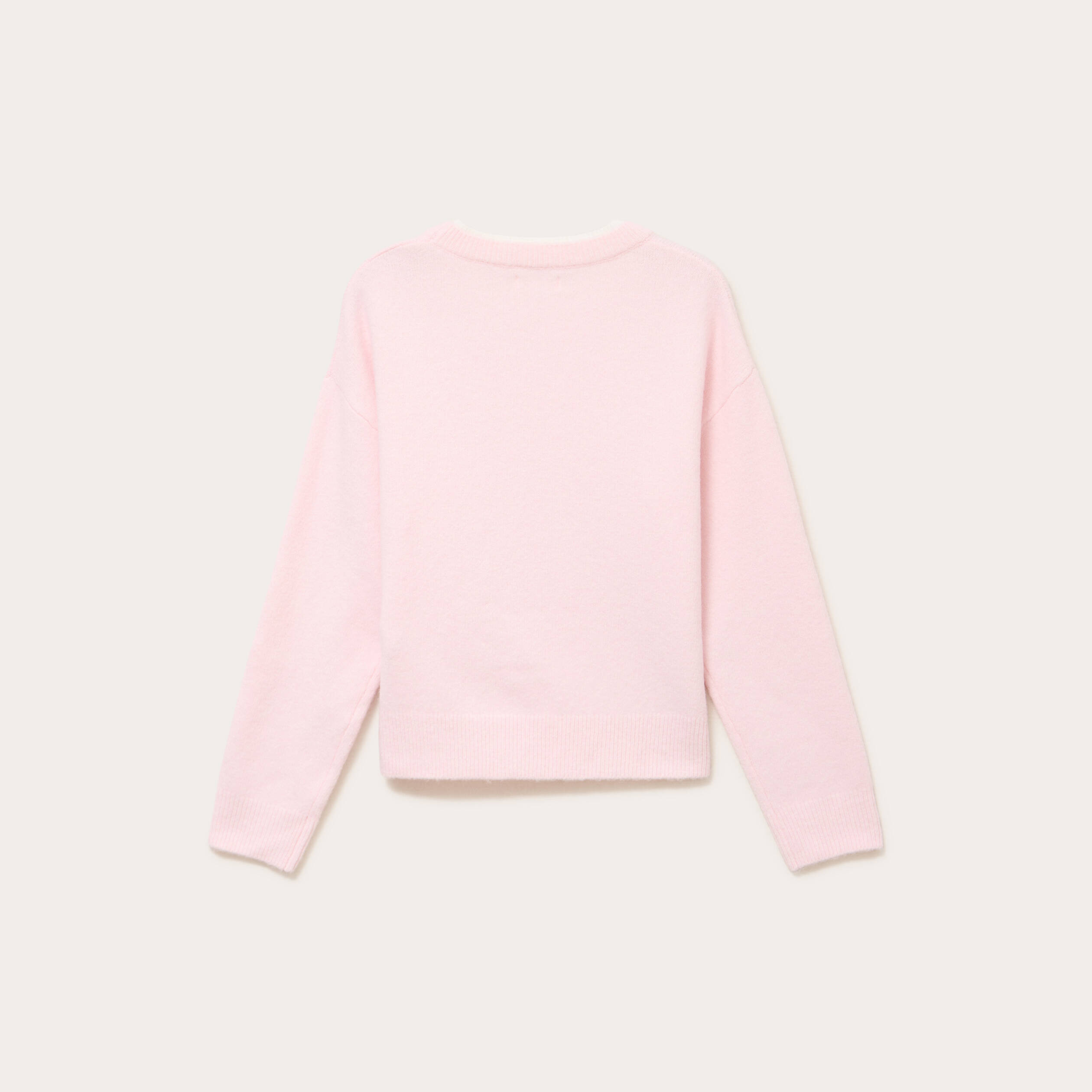 Pull col rond manches longues rose clair femme