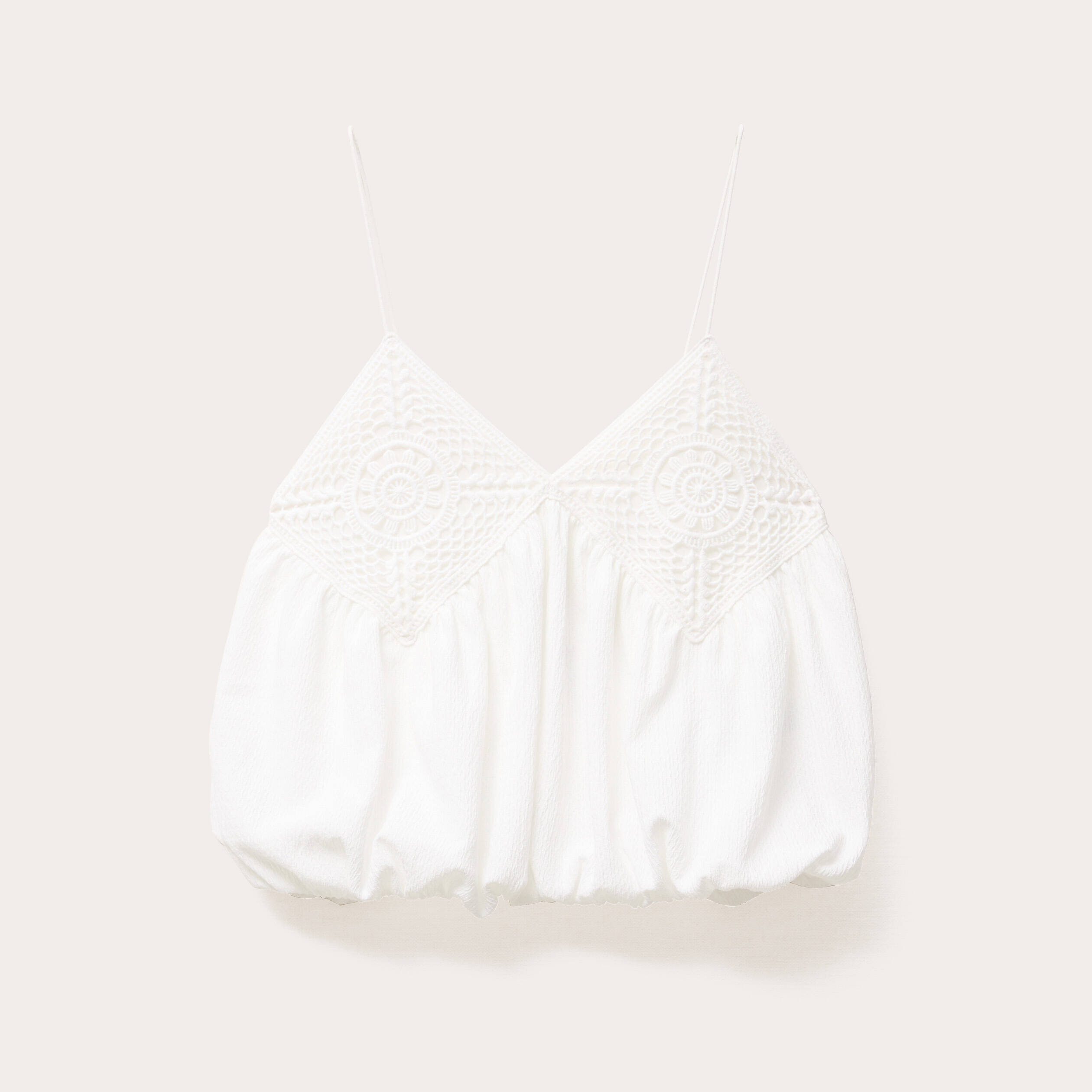 Top cropped bretelles ecru femme